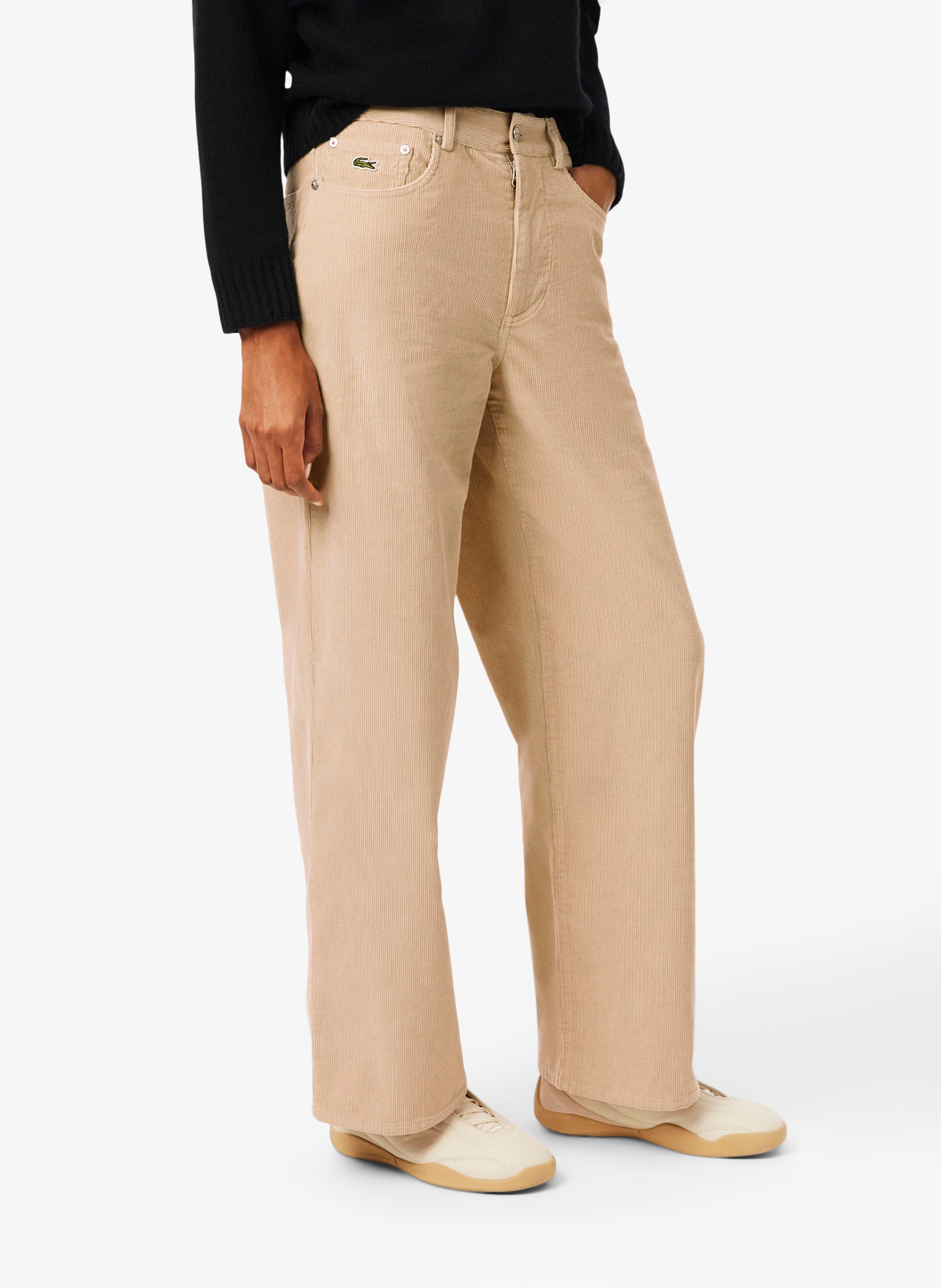 Pantalon droit velours côtelé en coton LACOSTE Beige