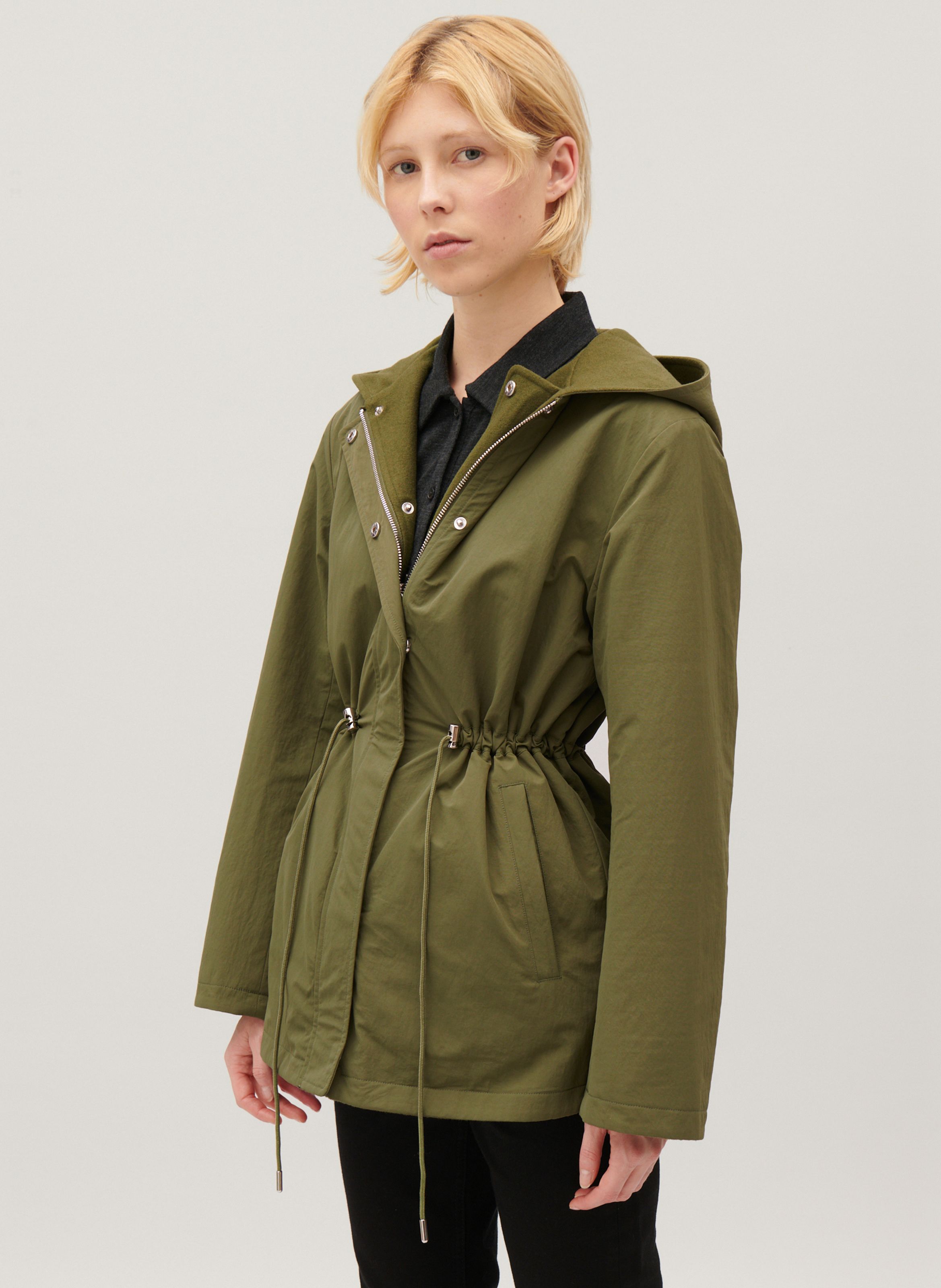 Khaki Hooded reversible raincoat