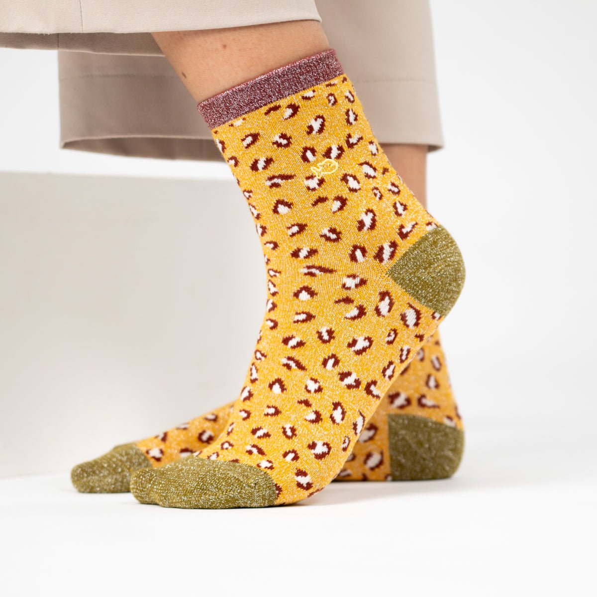 Leopard Combed Cotton Socks BILLYBELT Yellow