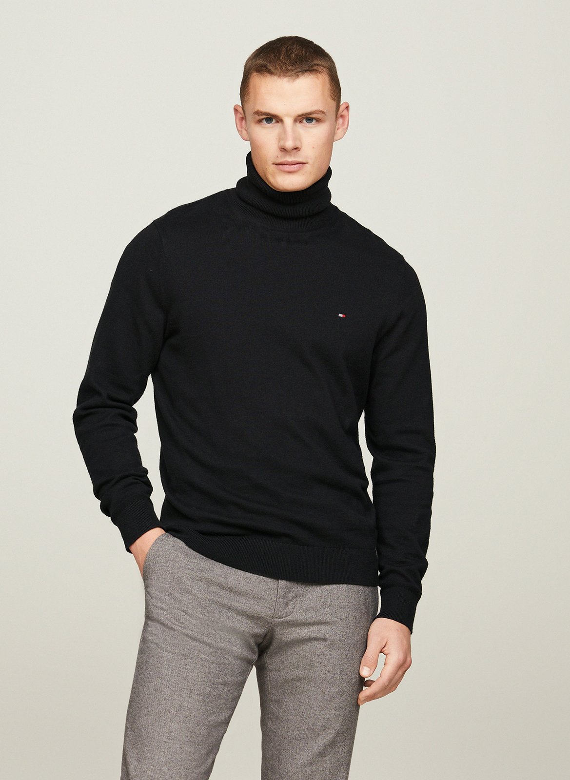 Rollkragenpullover aus Bio-Baumwoll-Mix, Regular Fit TOMMY HILFIGER Schwarz
