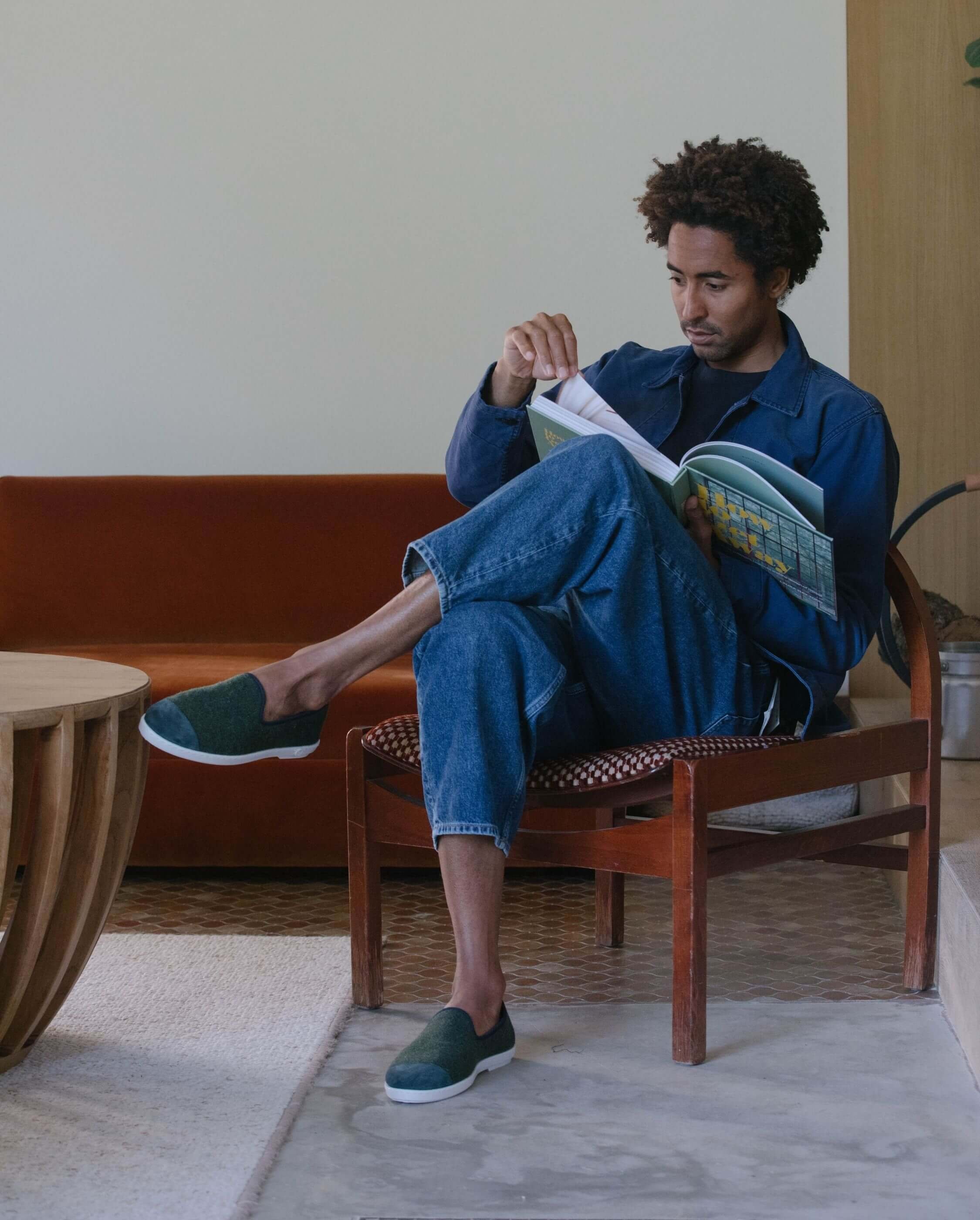 Chausson homme laine, vert marine ANGARDE Vert