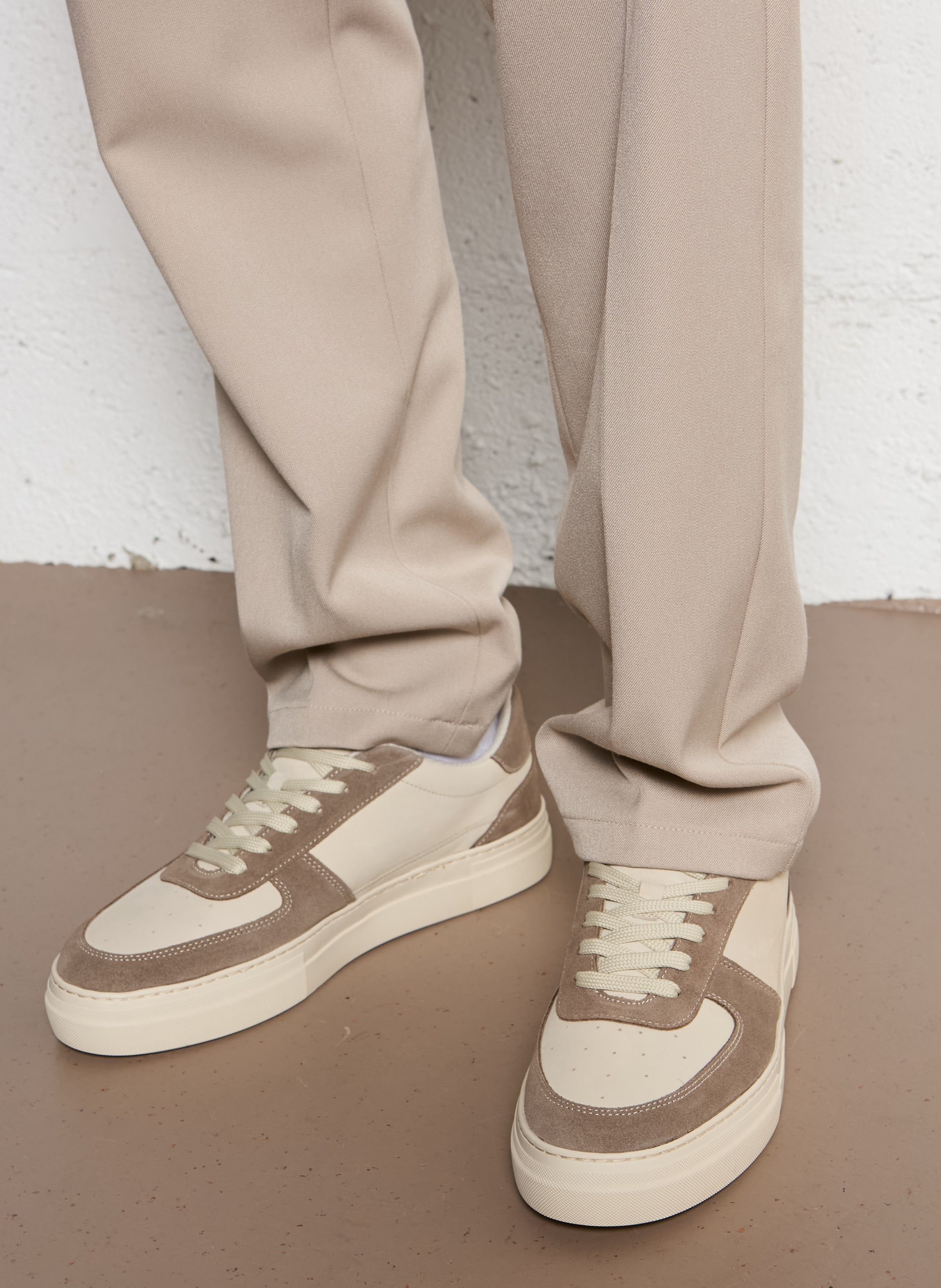 Low-top leather mix sneakers SELECTED Grey