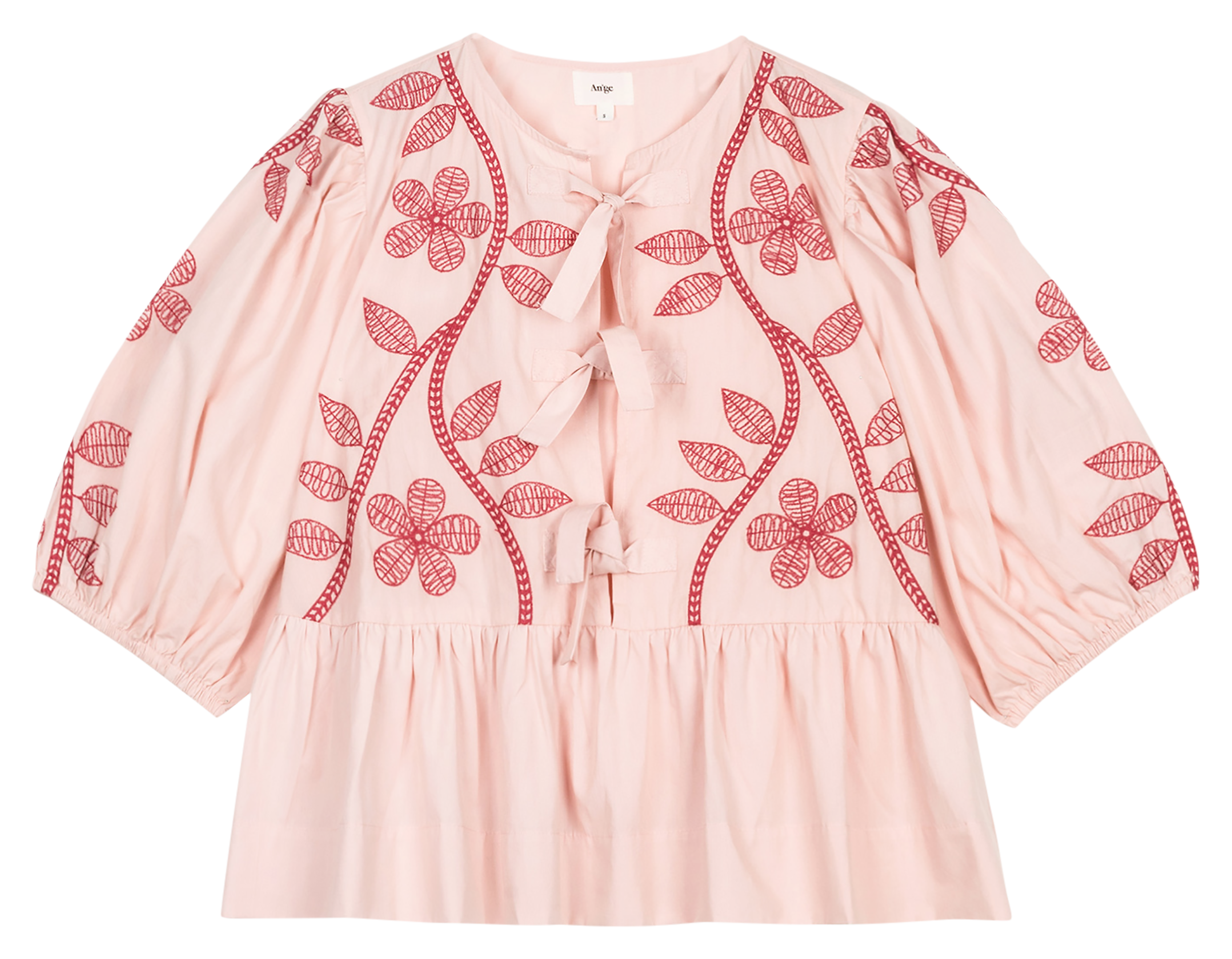 Loose-fit embroidered cotton blouse AN'GE Pink