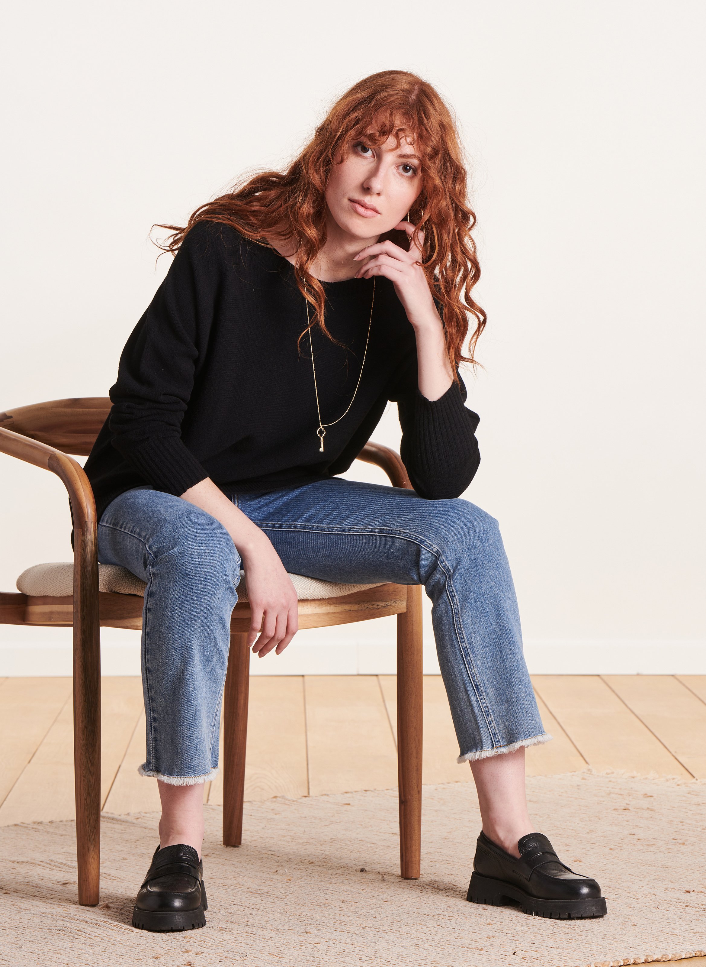 Loose-fit knit sweater with boat neck LA FEE MARABOUTEE Black