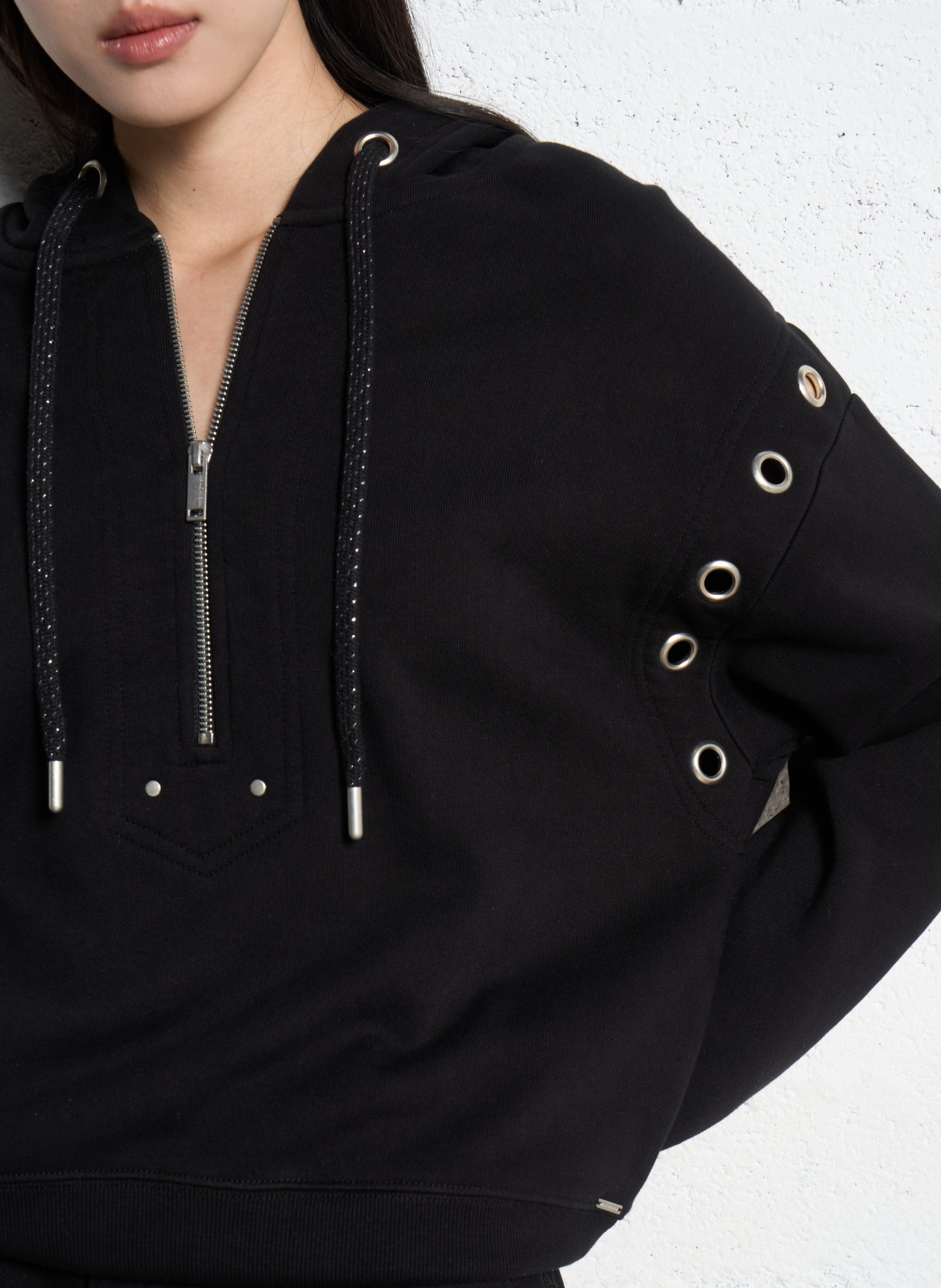 Sweatshirt mit Reißverschluss am Ausschnitt aus Baumwolle IKKS Schwarz