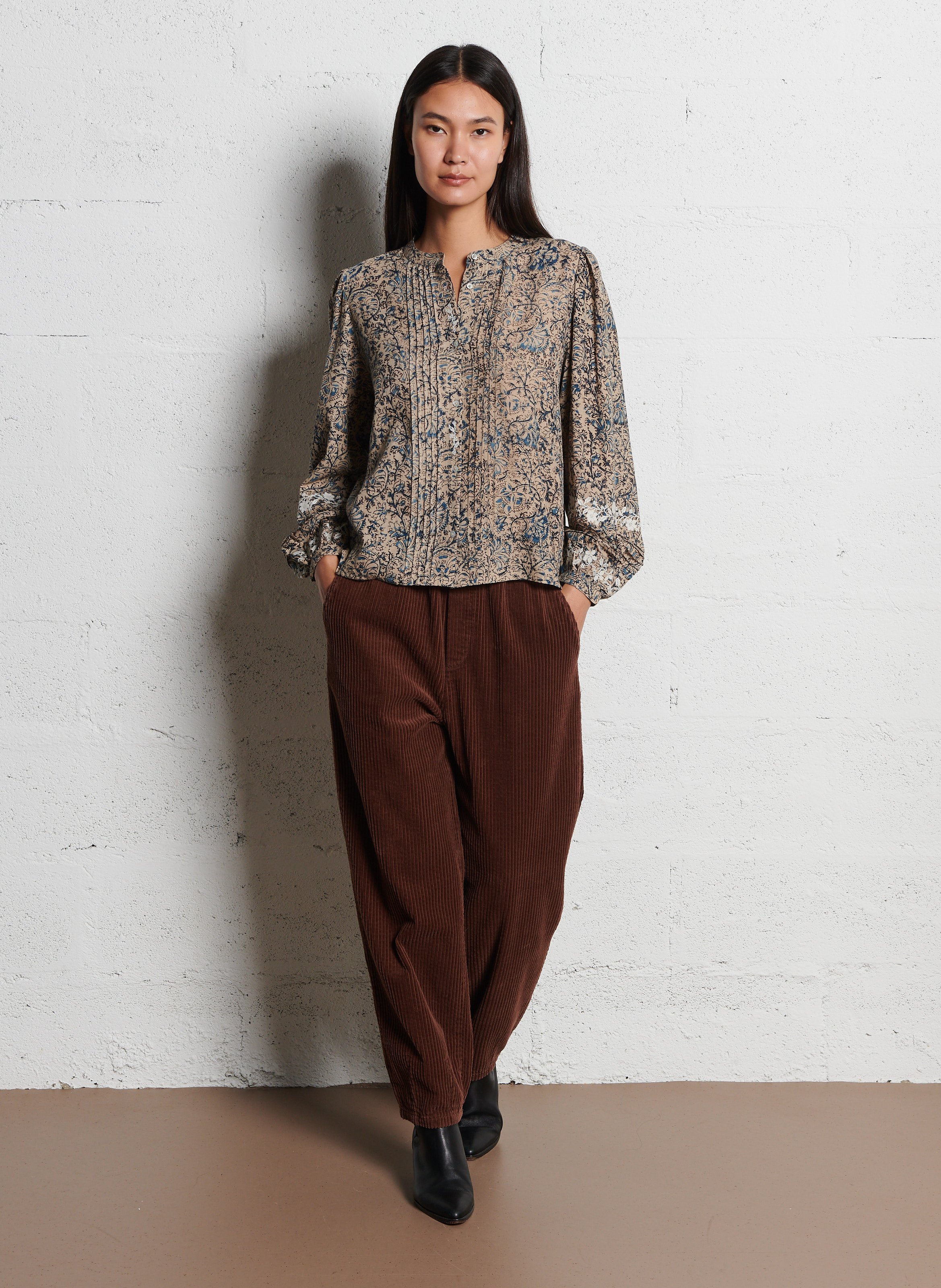 Baumwollbluse mit Rundhalsausschnitt EMILE ET IDA Beige