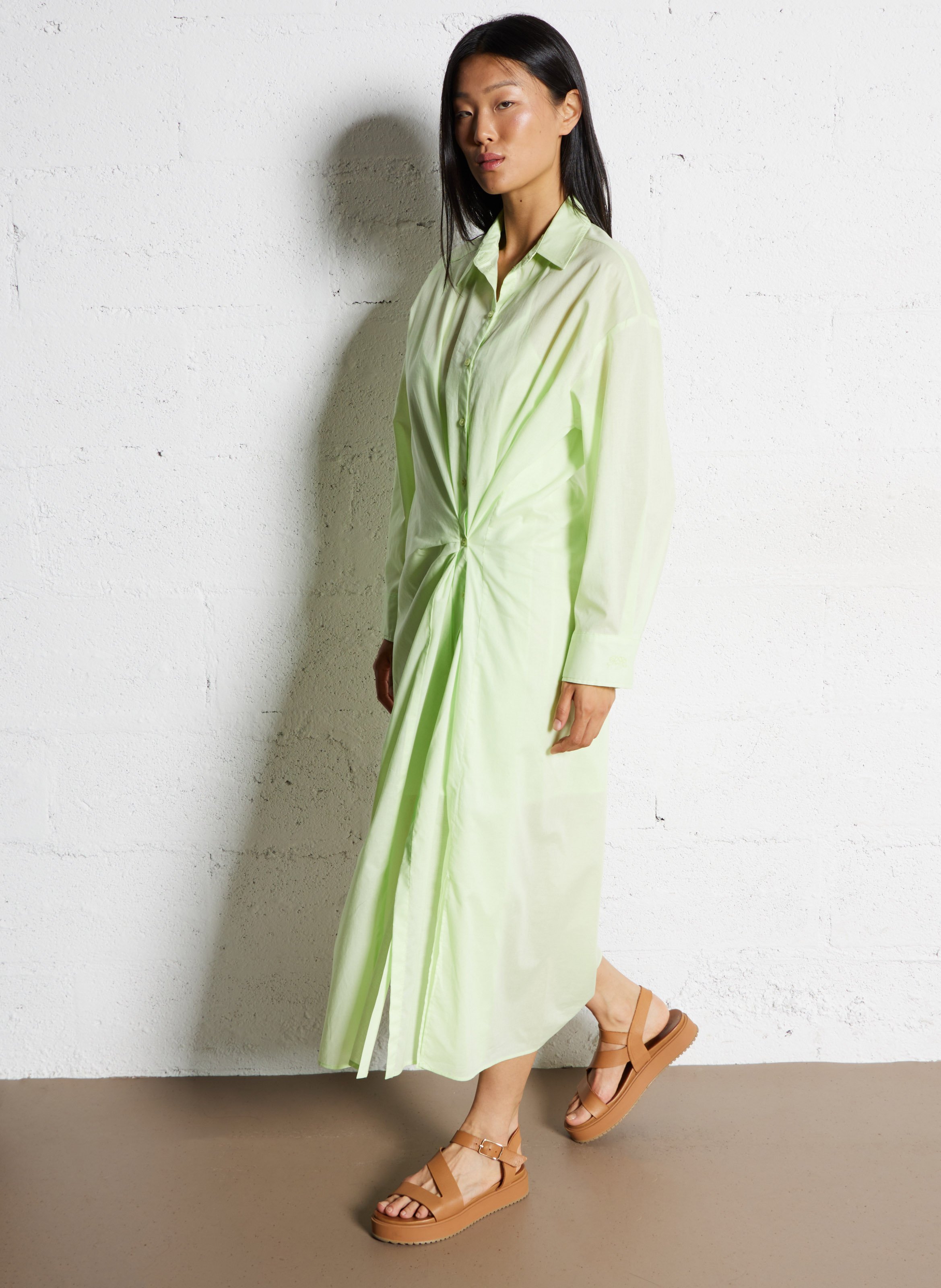 Robe midi col classique en coton ROSEANNA Vert