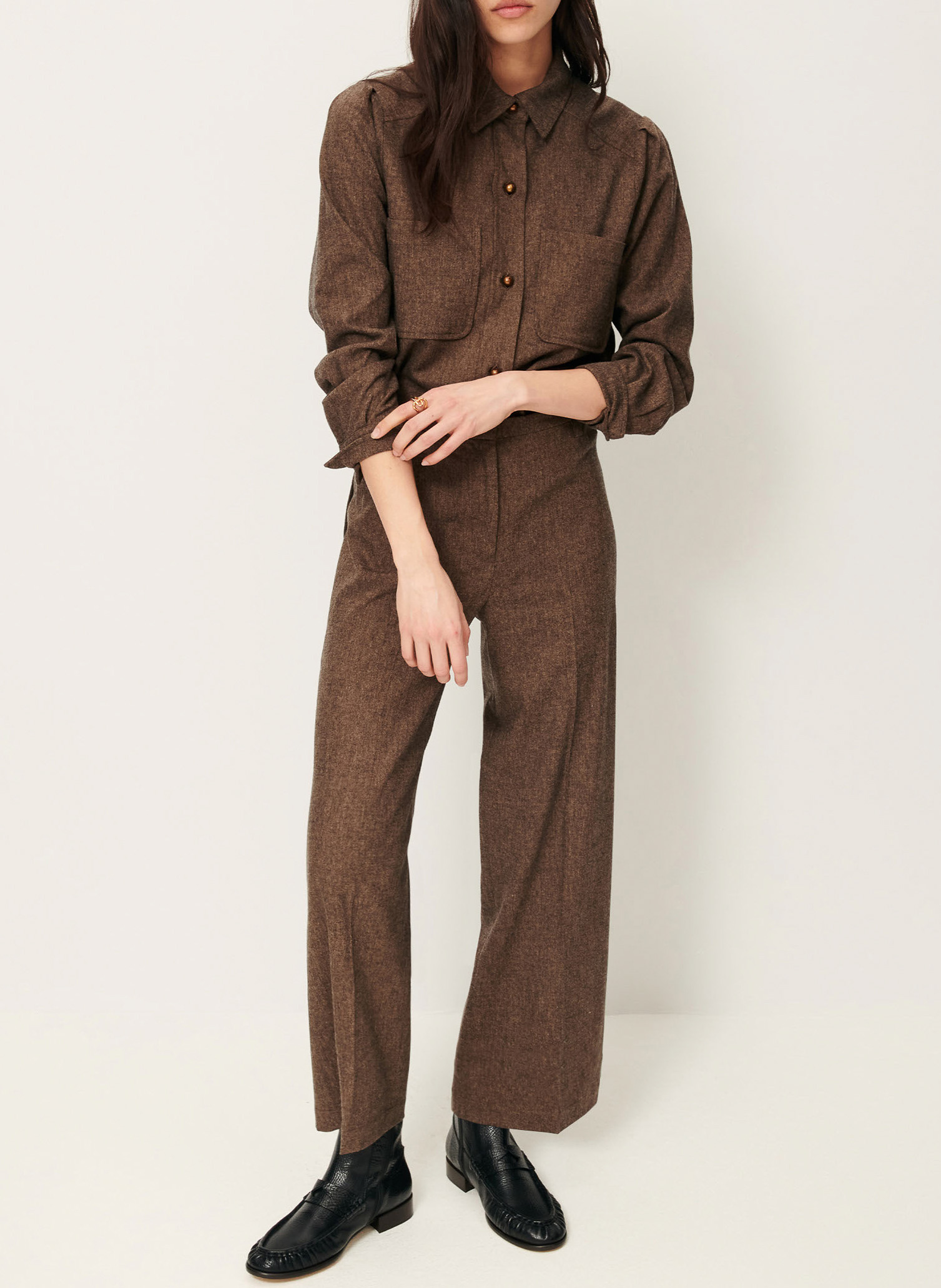 Pantalon large en laine mélangée SESSUN Marron
