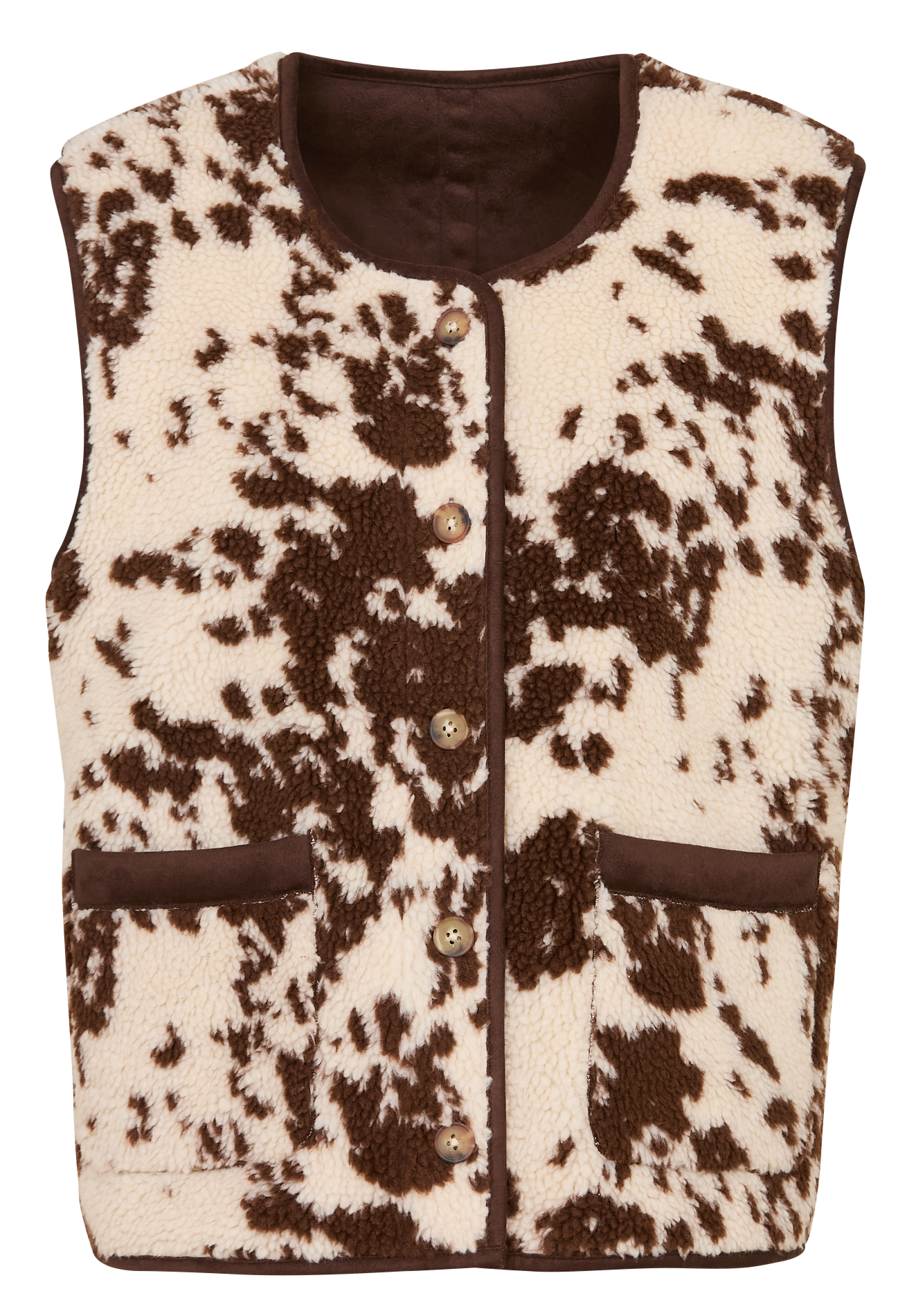 Rechte ronde hals fleece vest LAB DIP Bruin