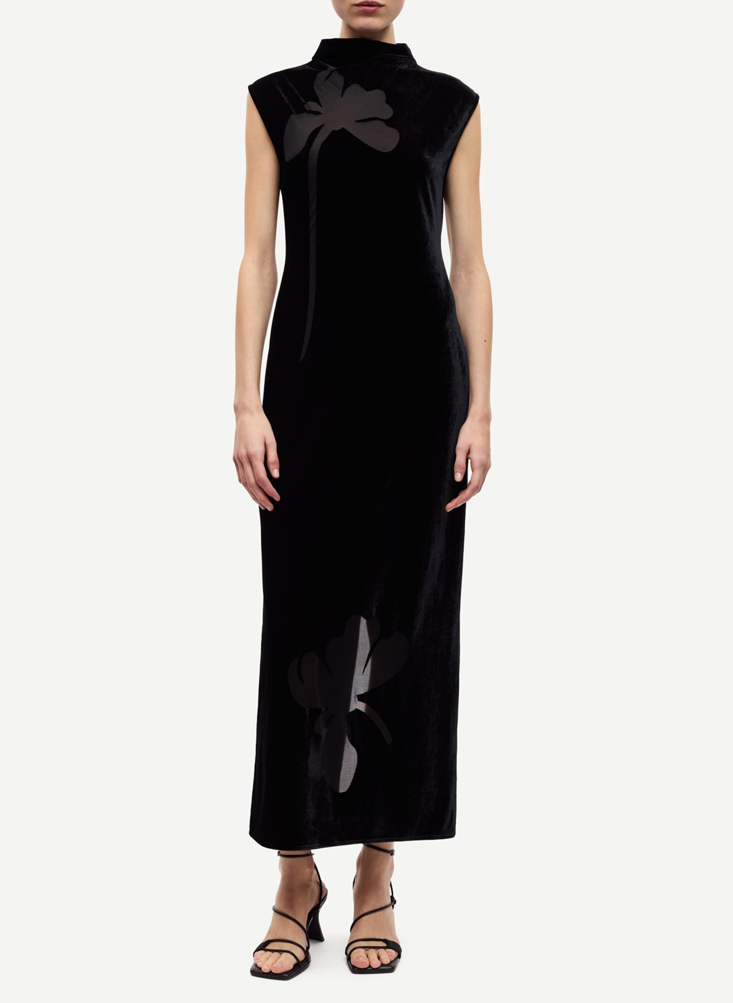 Robe longue col montant détails floraux transparents SAMSOE SAMSOE Noir