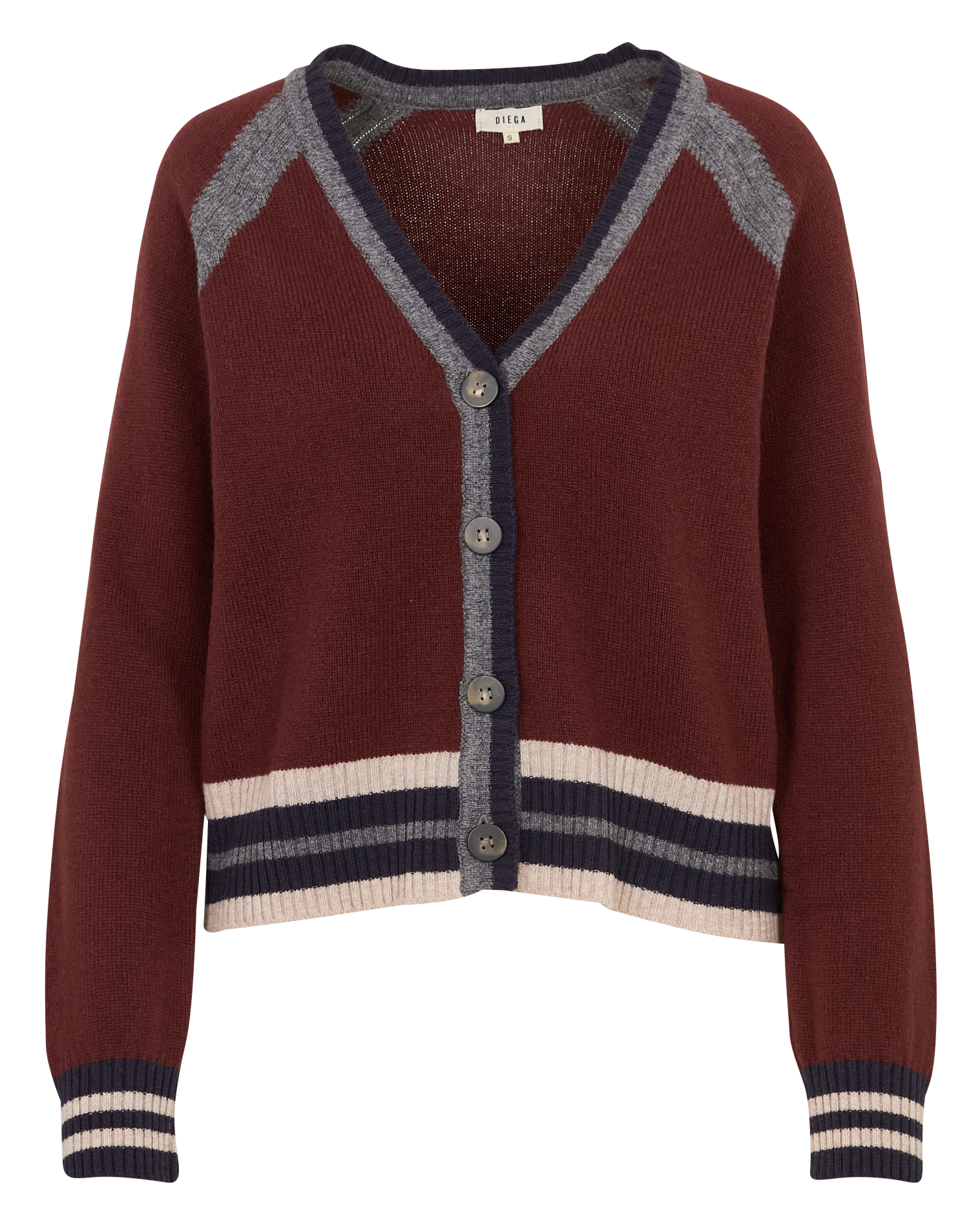 Gilet droit col V rayé en laine mérinos DIEGA Marron