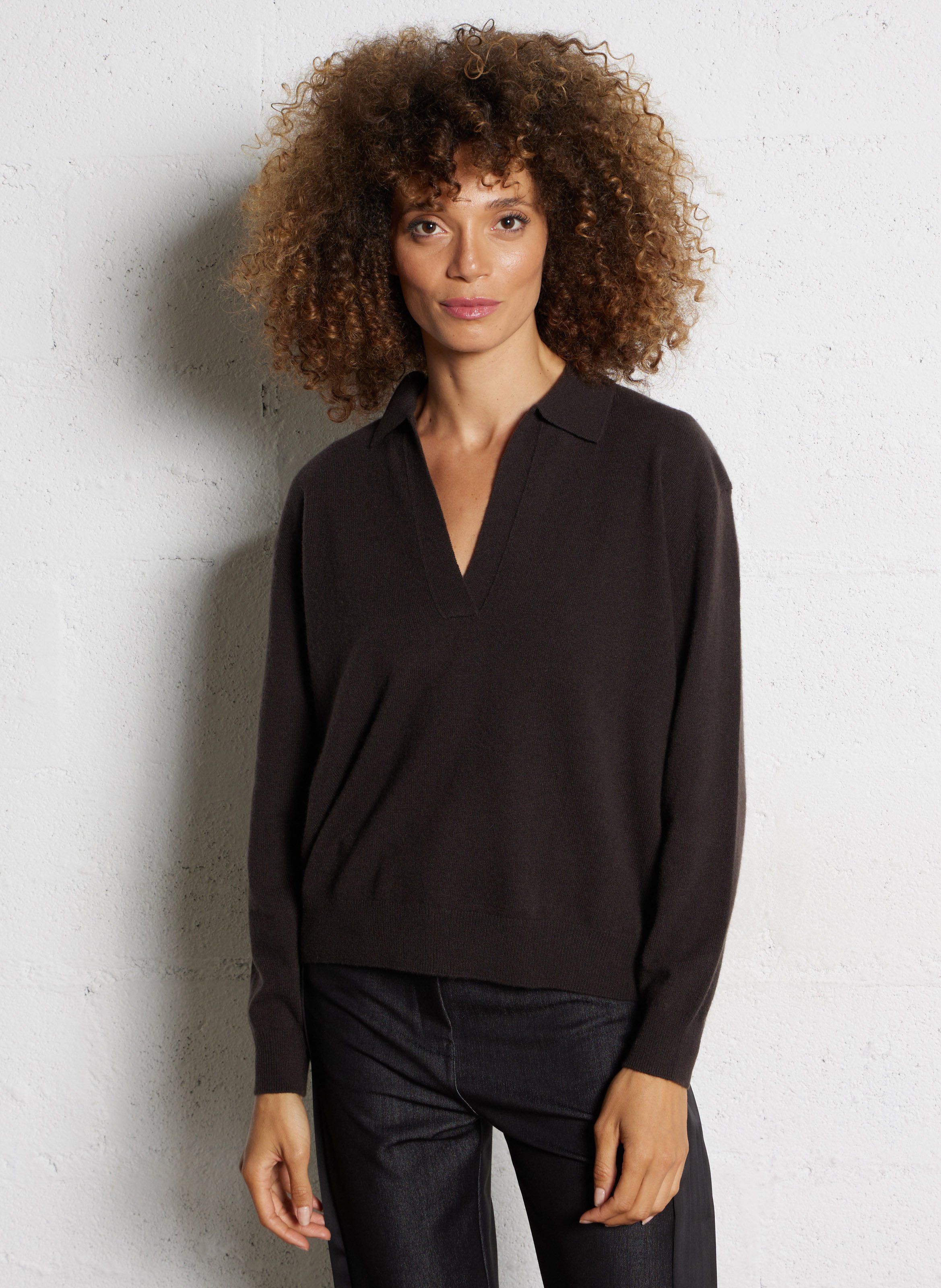 Cashmere long-sleeve polo MAJESTIC FILATURES Brown