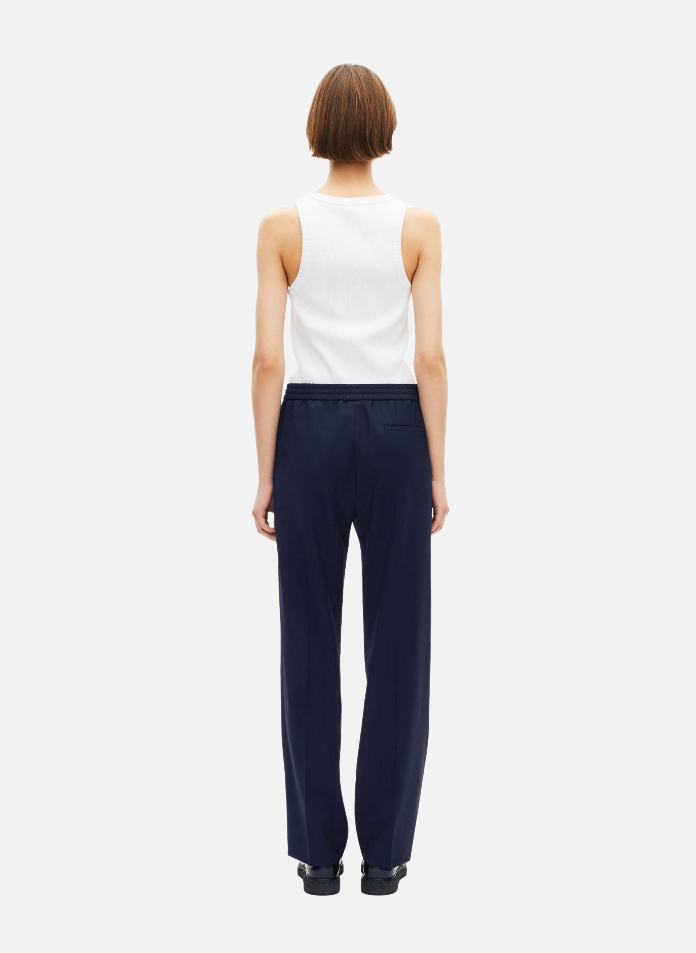 Pantalon droit taille élastiquée en laine THE KOOPLES Bleu