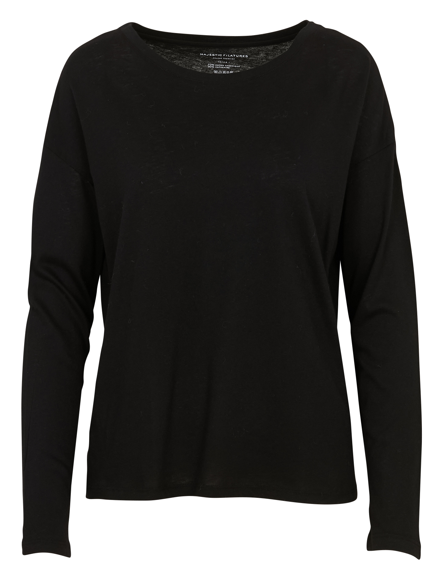 Tee-shirt ample col bateau en coton et cachemire MAJESTIC FILATURES Noir