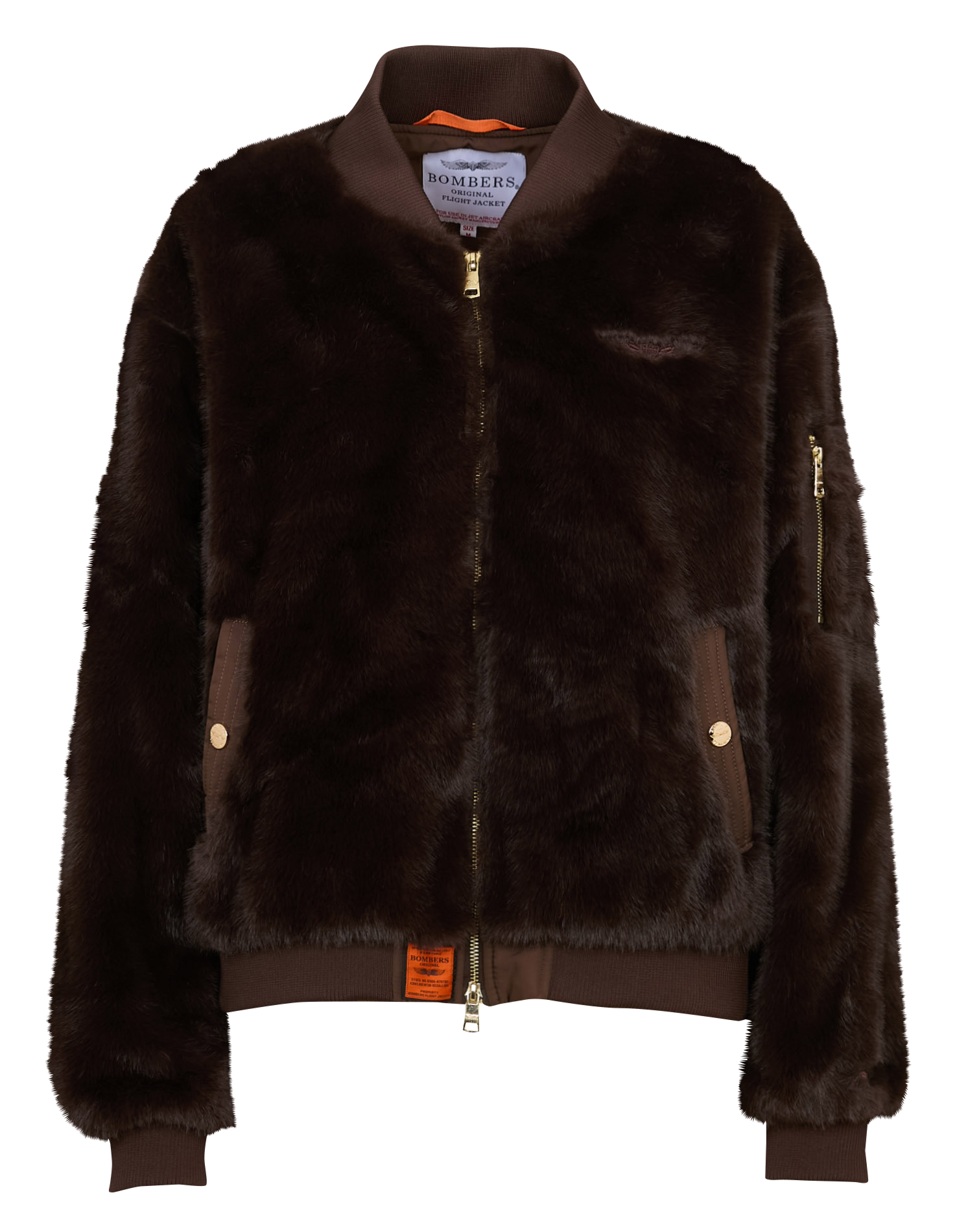 Blouson zippé en fausse fourrure unie BOMBERS ORIGINAL Marron