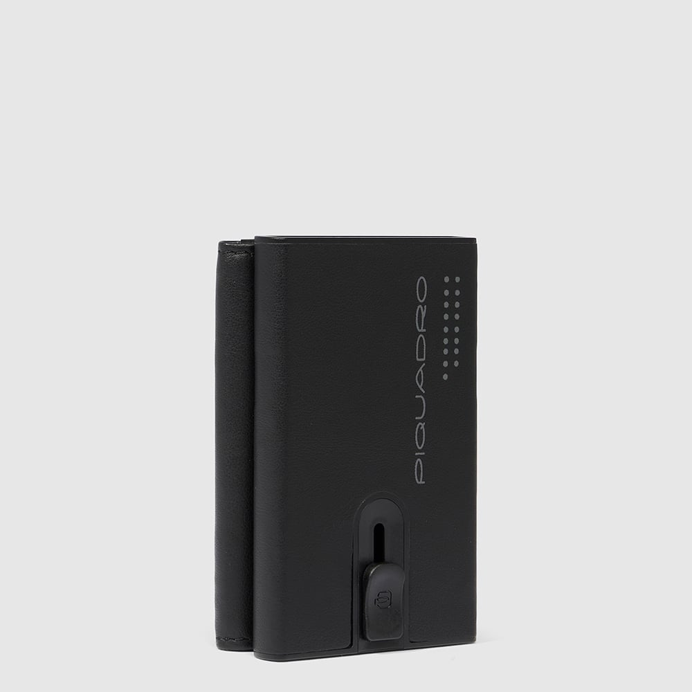 Compact wallet for bills, coins, and credit cards with a sliding system, RFID protection PIQUADRO Black