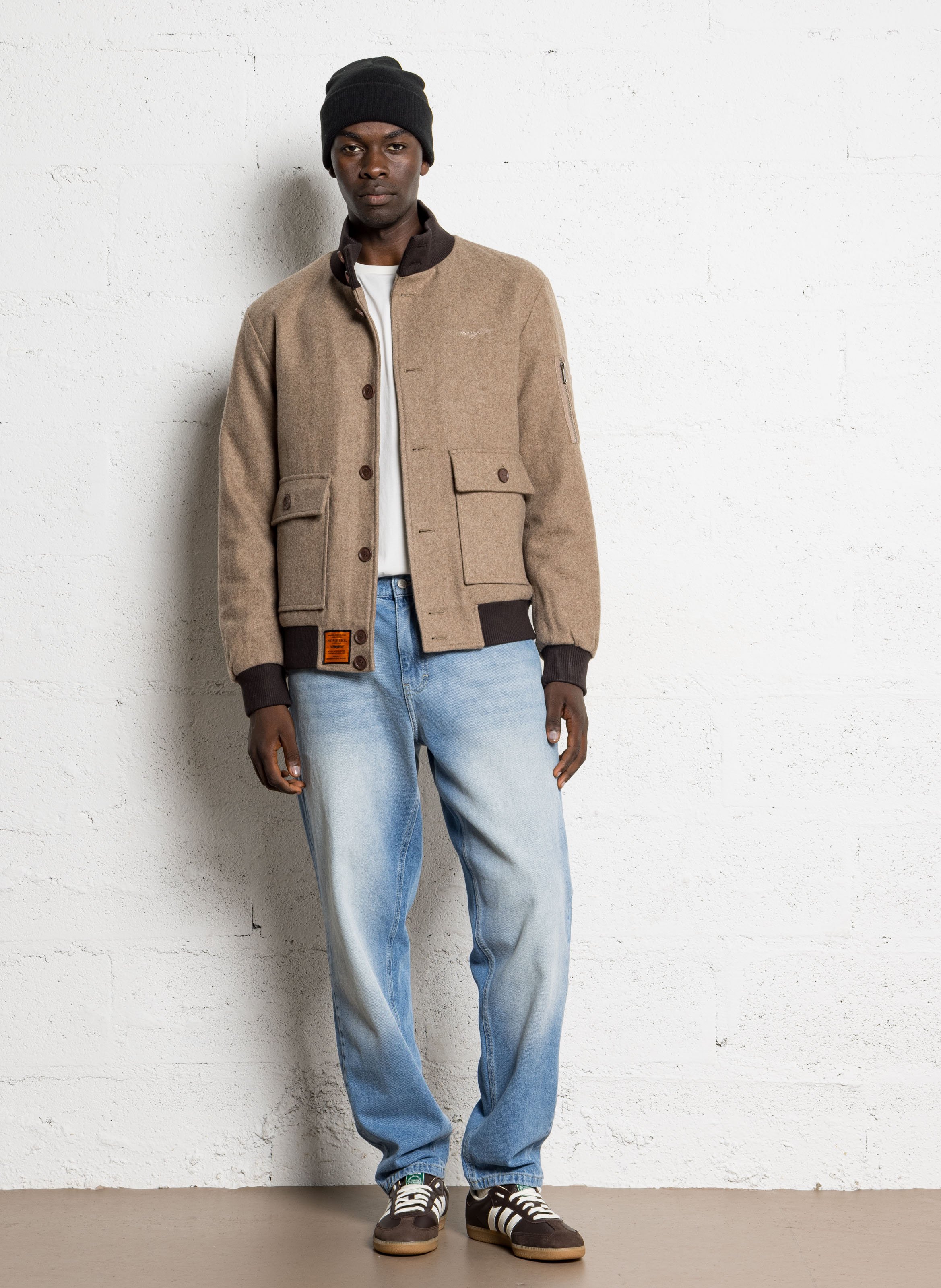 Blouson oversize col montant en laine mélangée BOMBERS ORIGINAL Beige