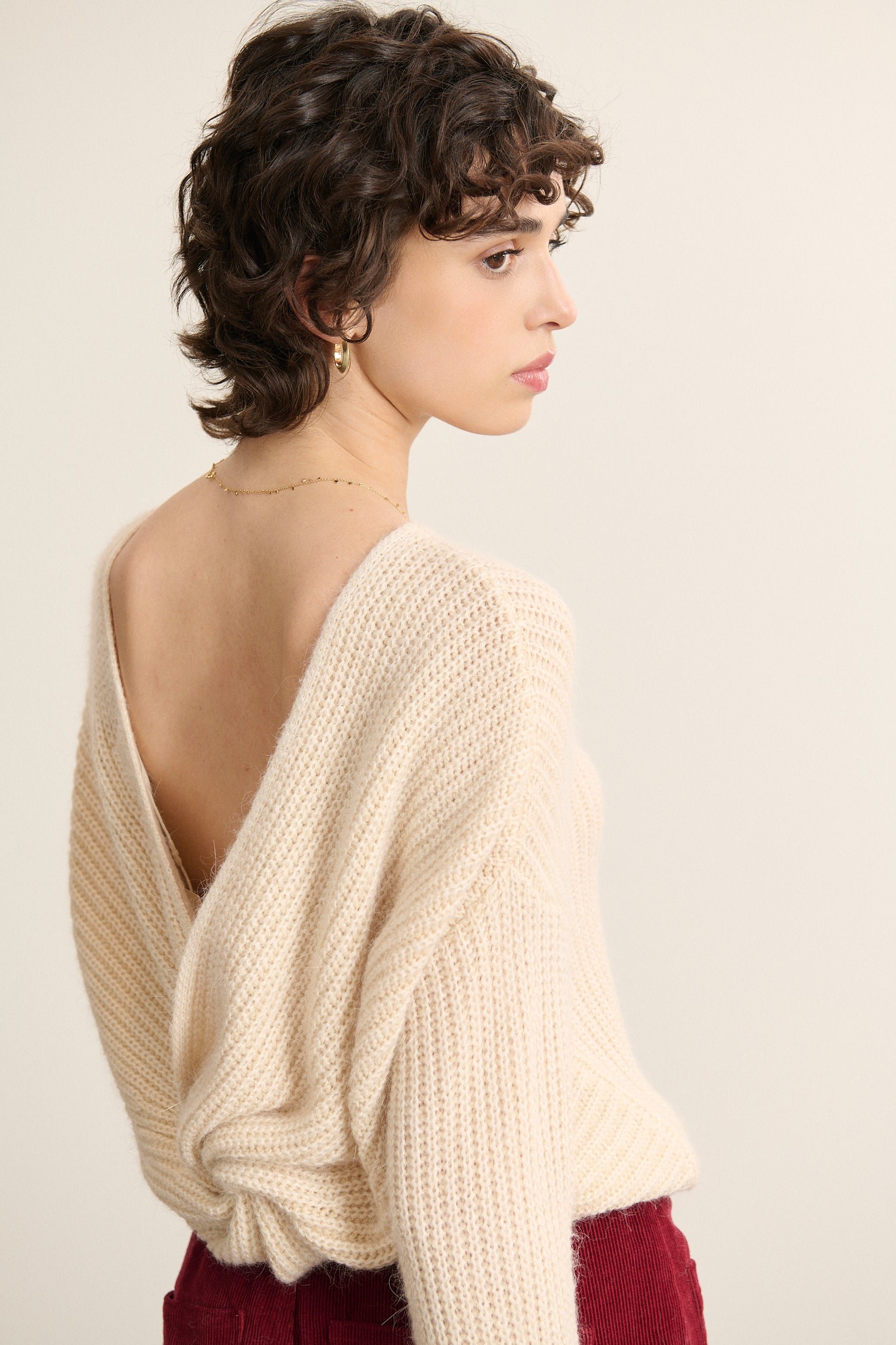 V-neck sweater with bow GARANCE PARIS Beige