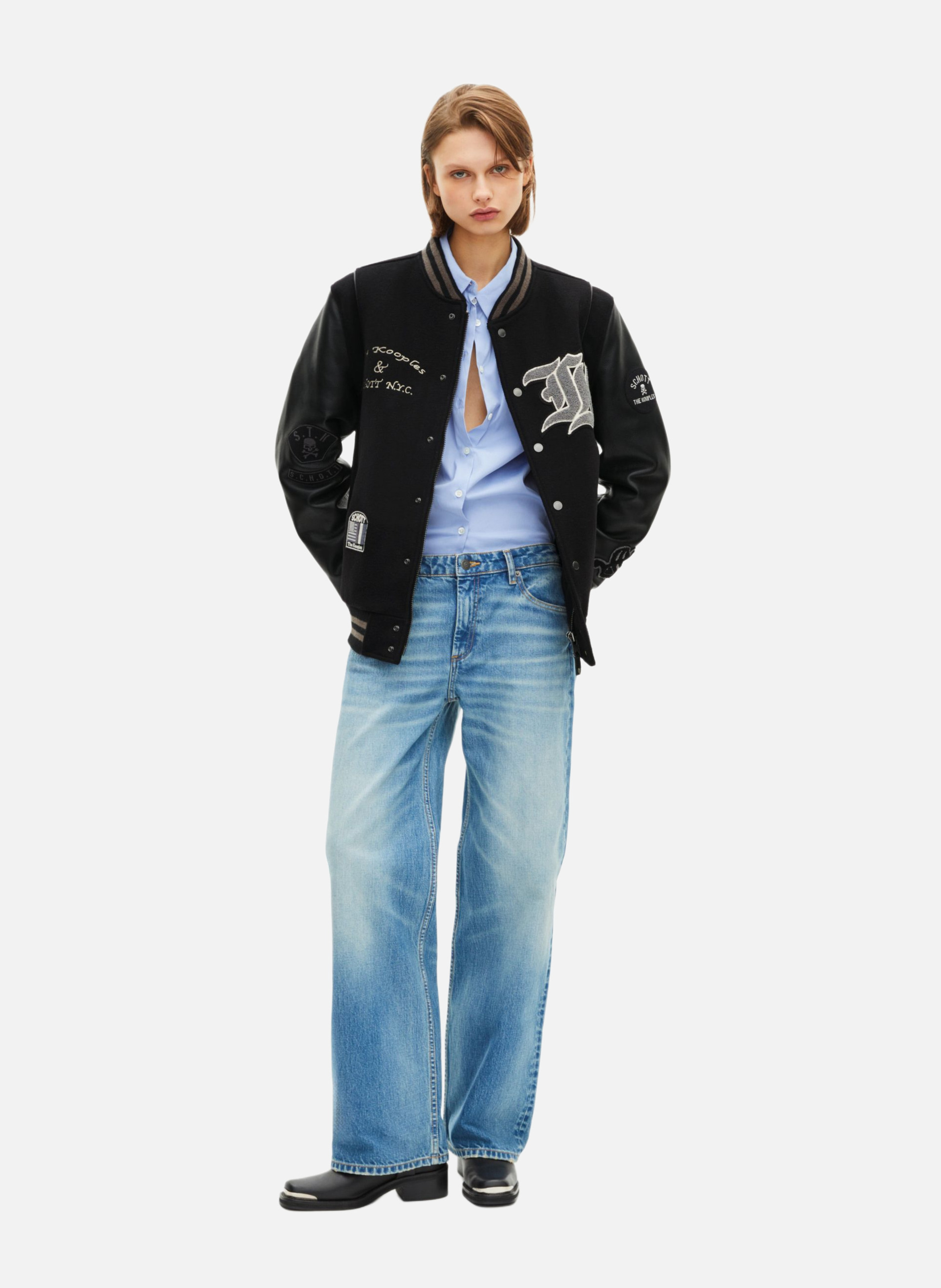 Leather varsity jacket THE KOOPLES Black