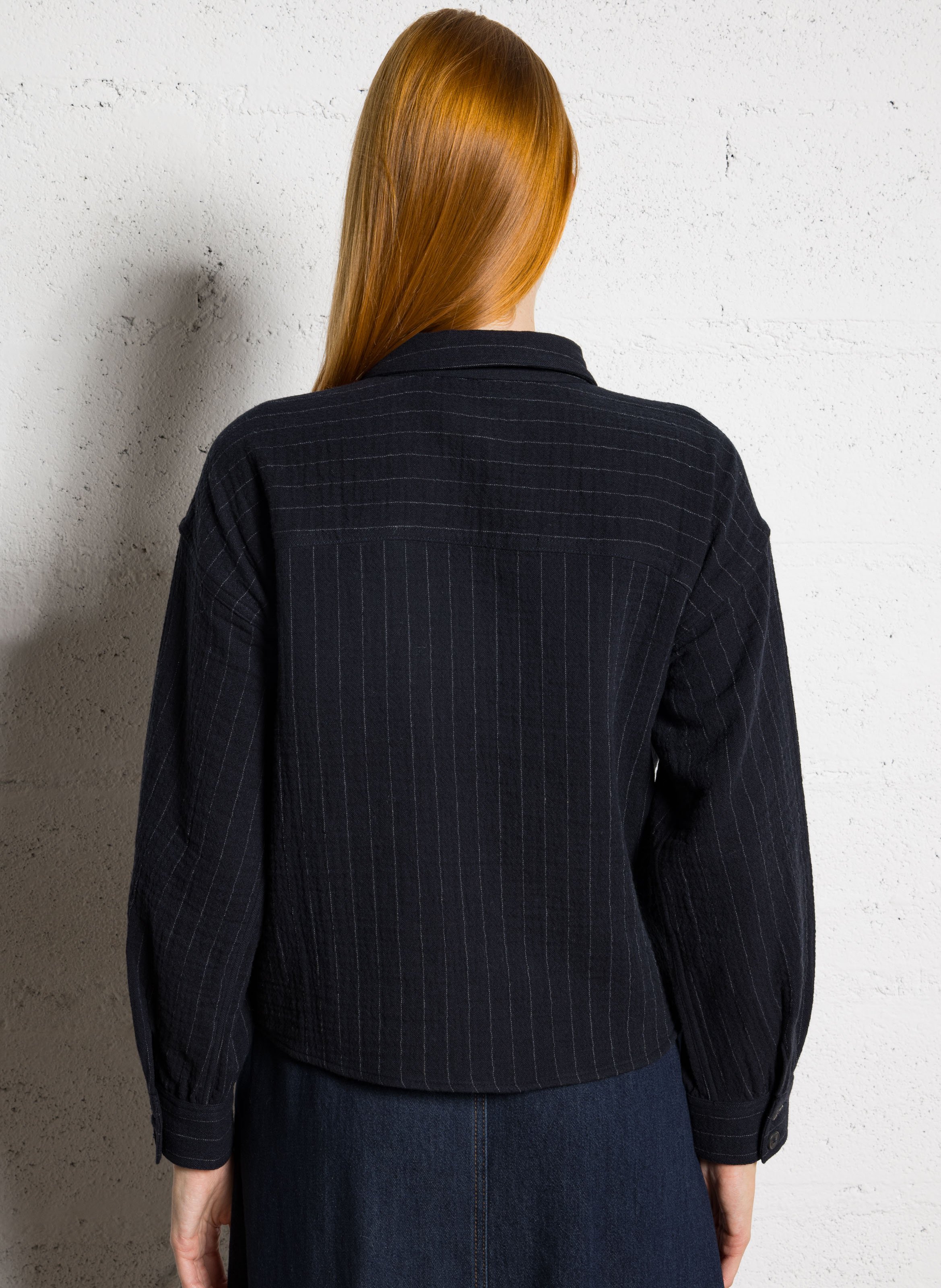 Chemise droite col classique en coton mélangé rayé MAISON 123 Bleu