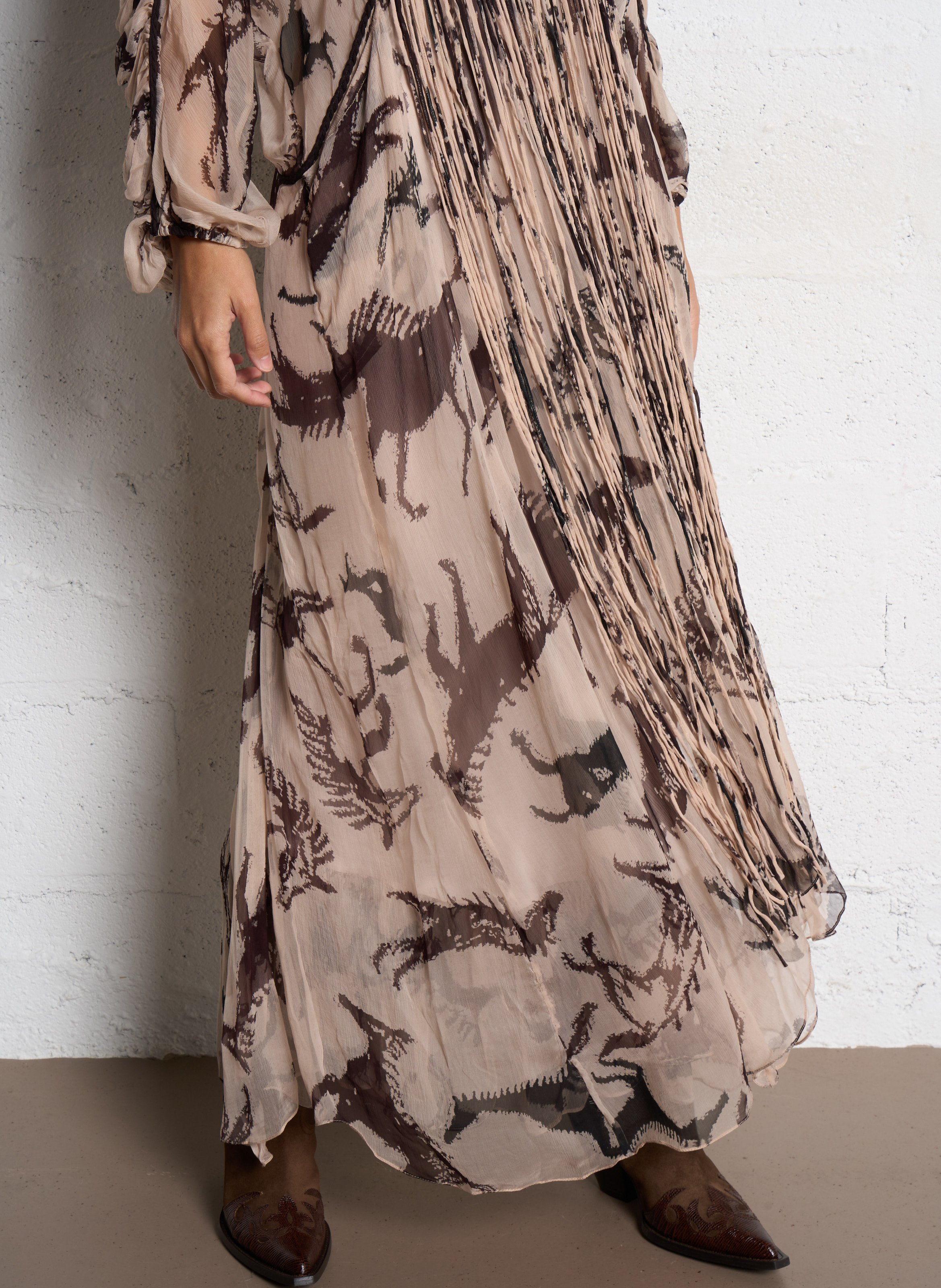 Robe longue col V imprimé MES DEMOISELLES Beige