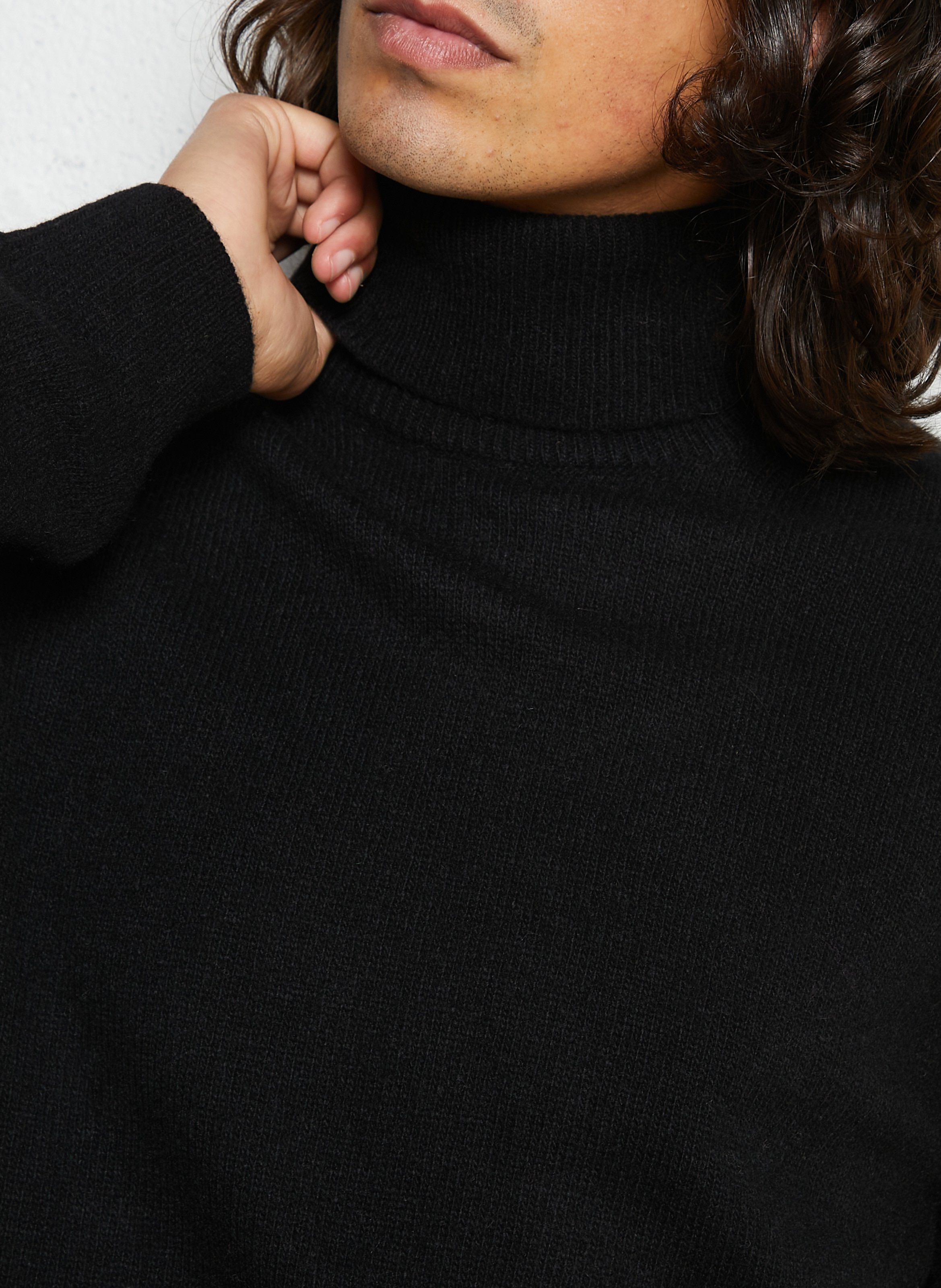 Straight wool-blend polo neck sweater CASUAL FRIDAY Black