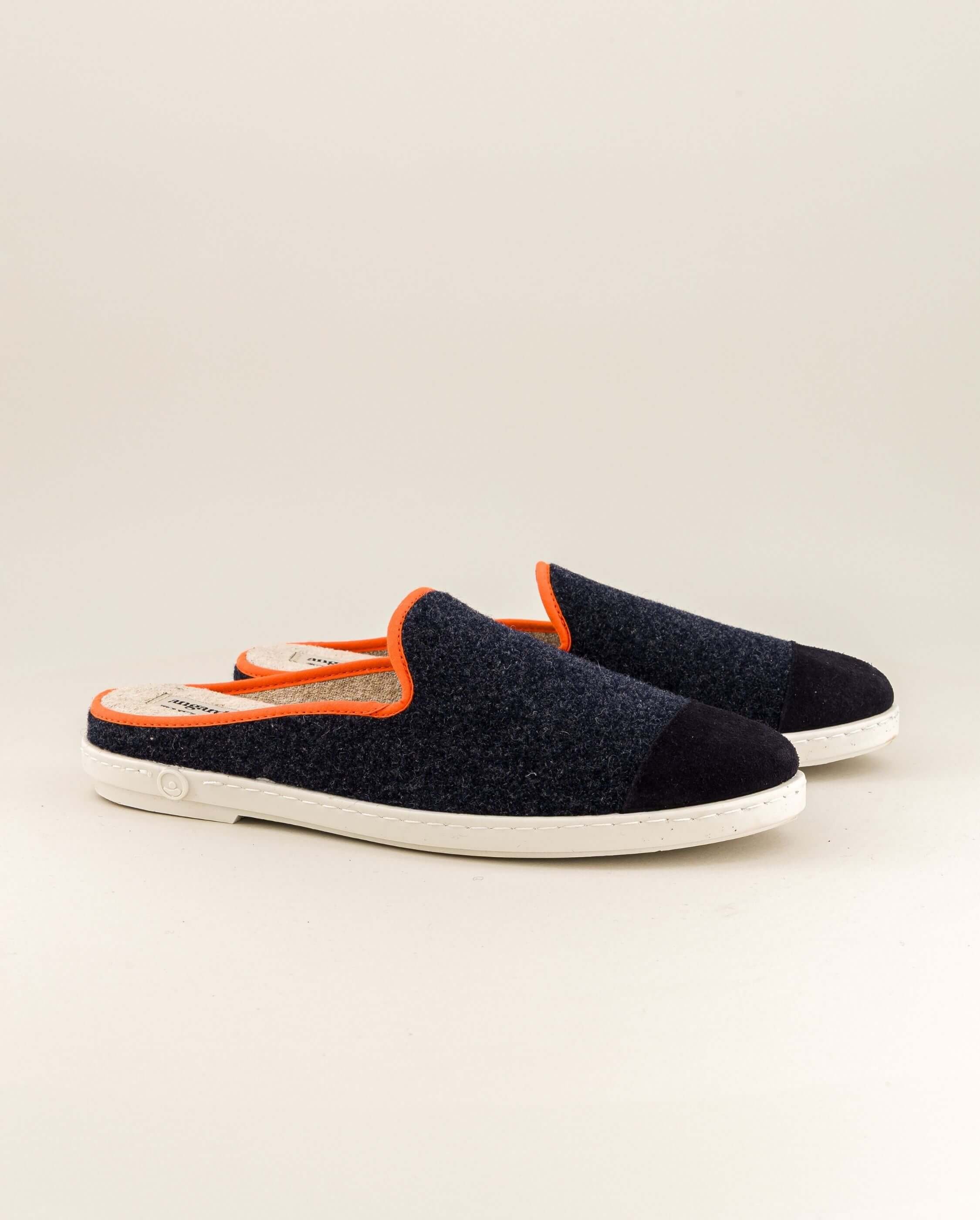 Mule homme laine, marine orange ANGARDE Bleu