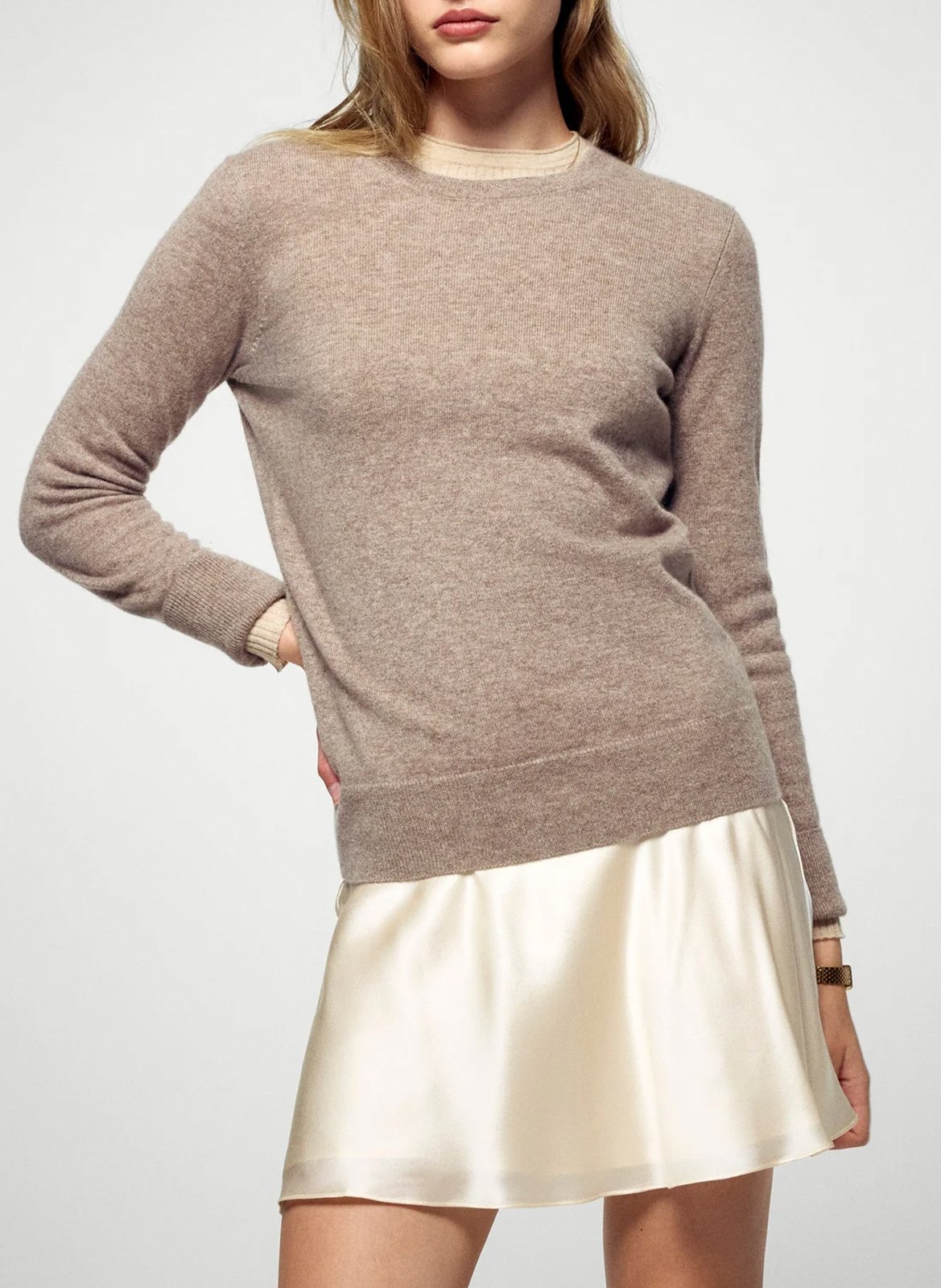 Straight cotton sweater with round neck FROM FUTURE Beige