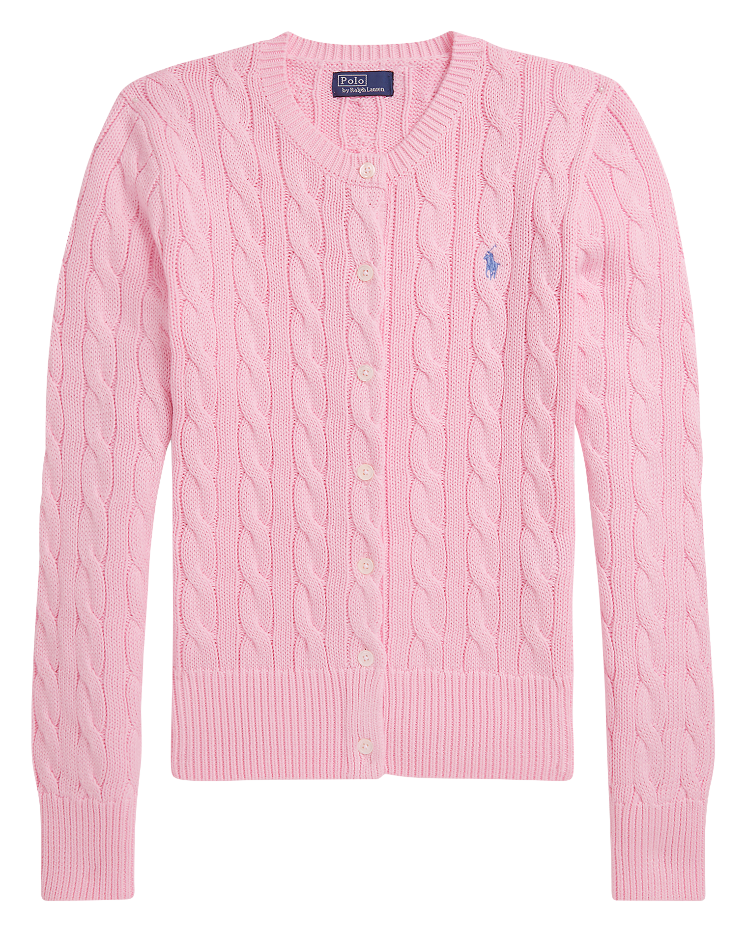 Cardigan droit col rond en coton POLO RALPH LAUREN Rose