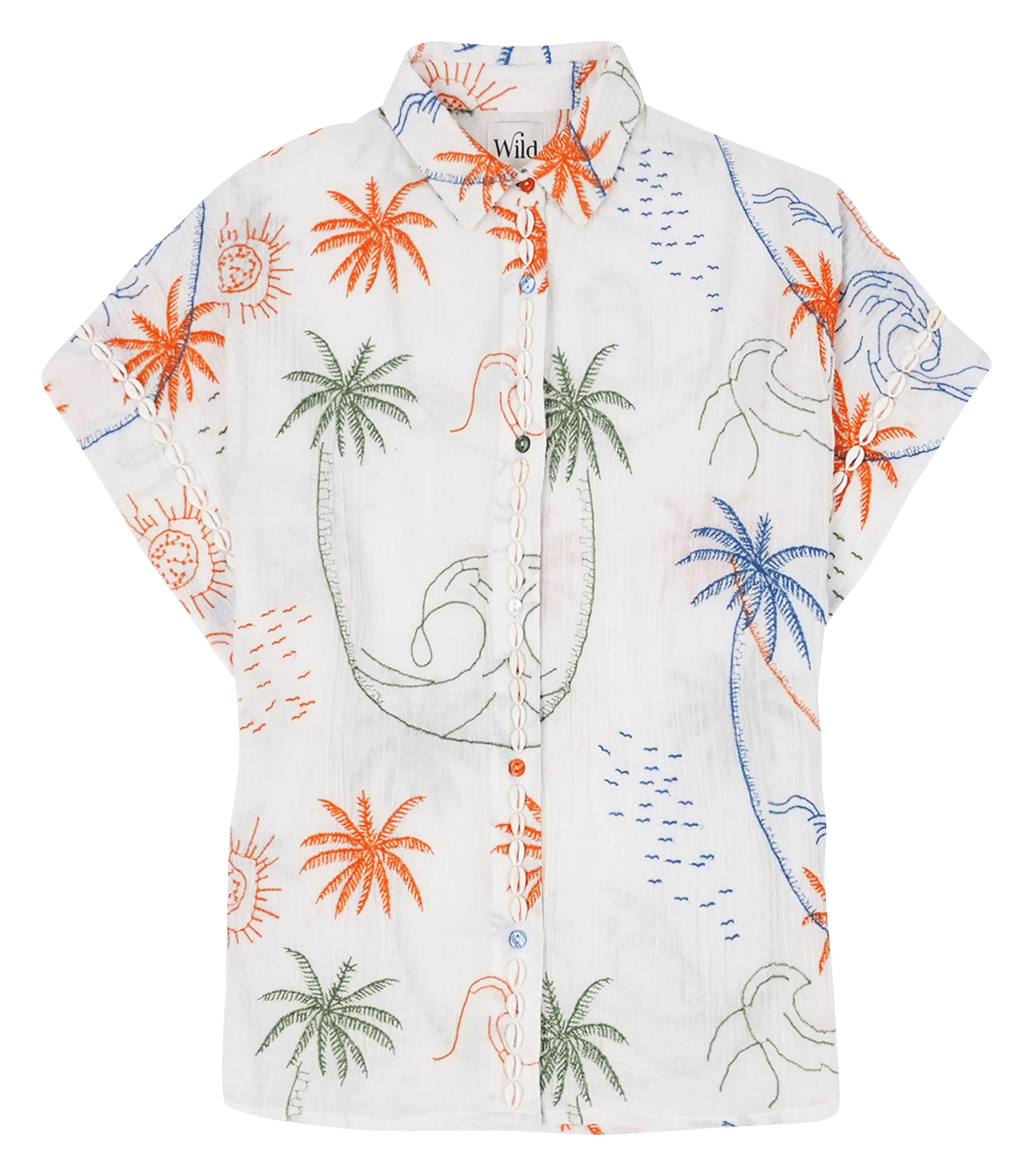 Straight embroidered cotton gauze shirt WILD Beige