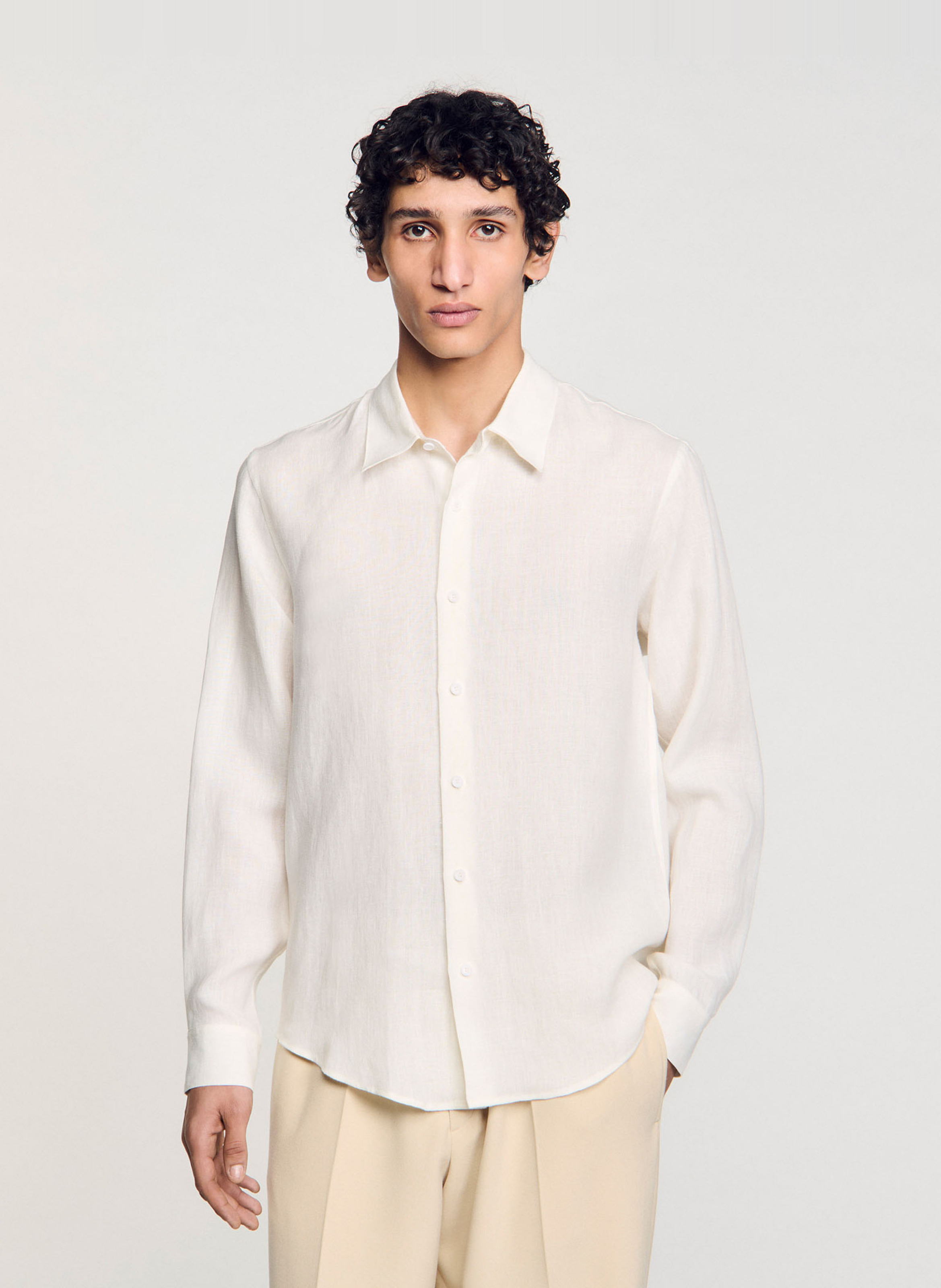 Chemise droite en lin SANDRO Beige