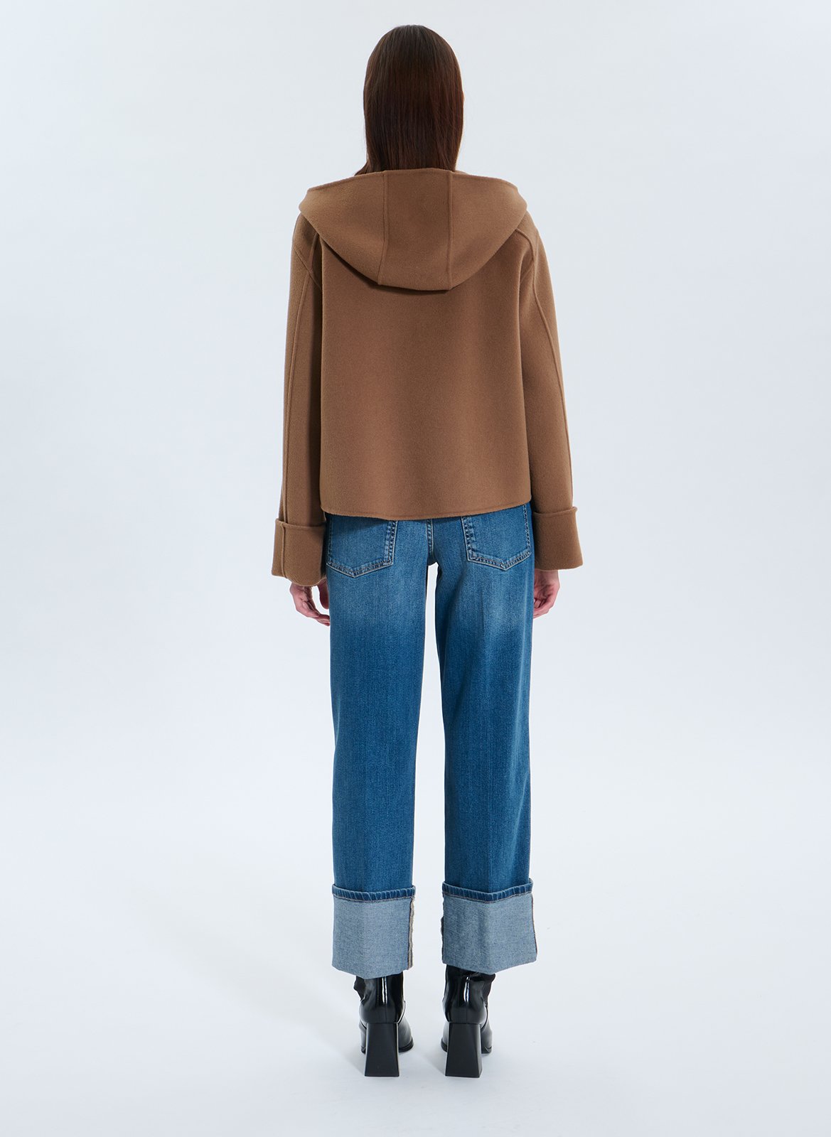 Veste à capuche oversize en laine mélangée ZAPA Marron