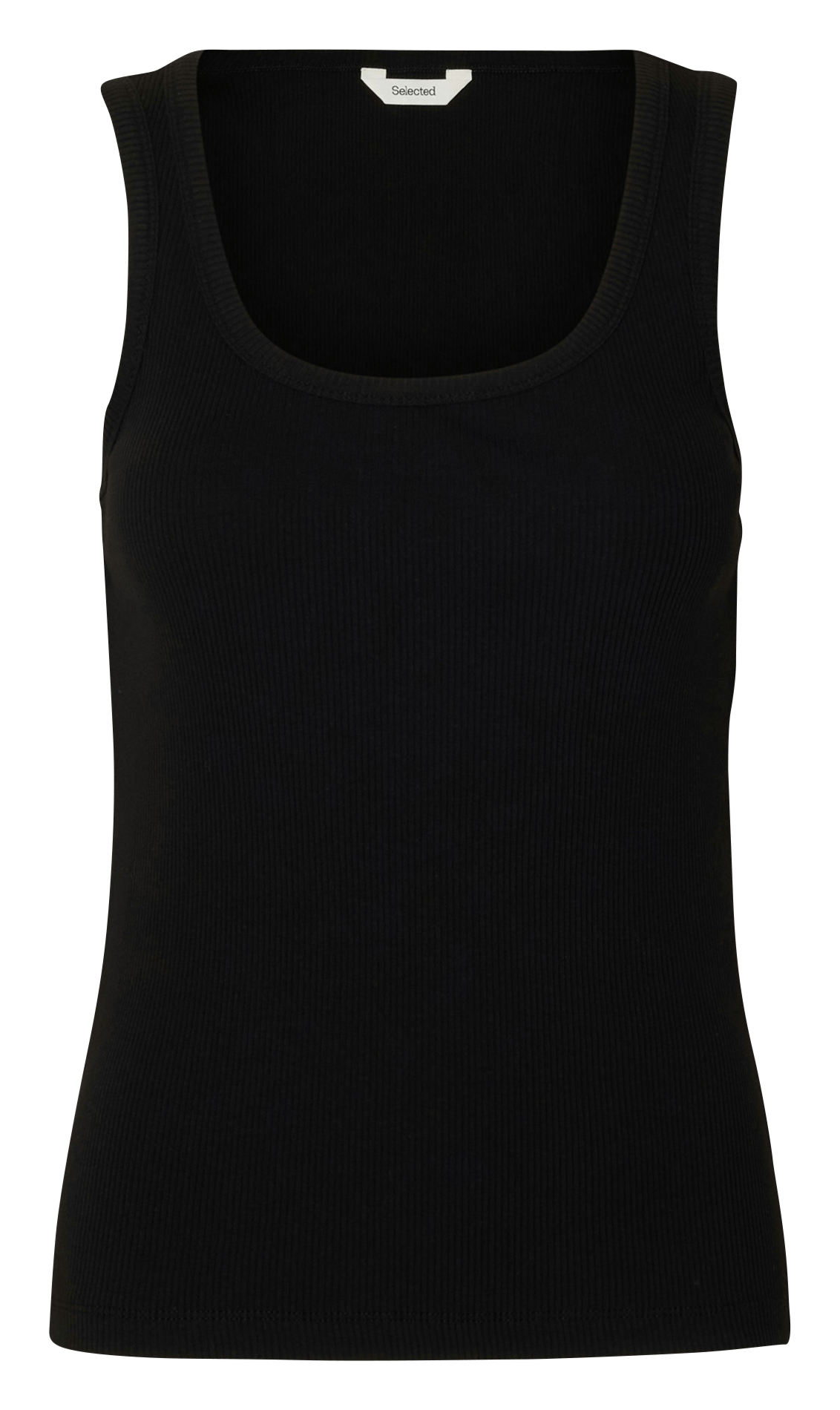 Débardeur droit col rond en coton bio mélangé SELECTED Noir