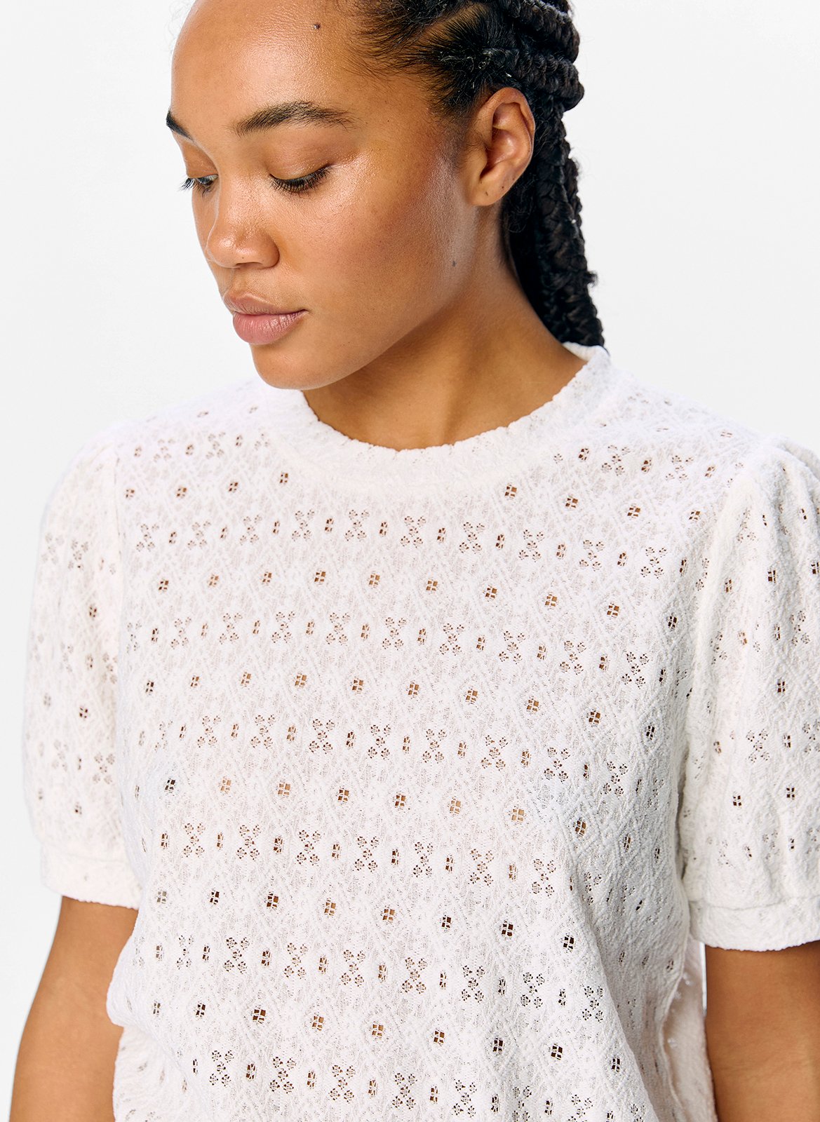 Straight-cut lace top OBJECT Beige