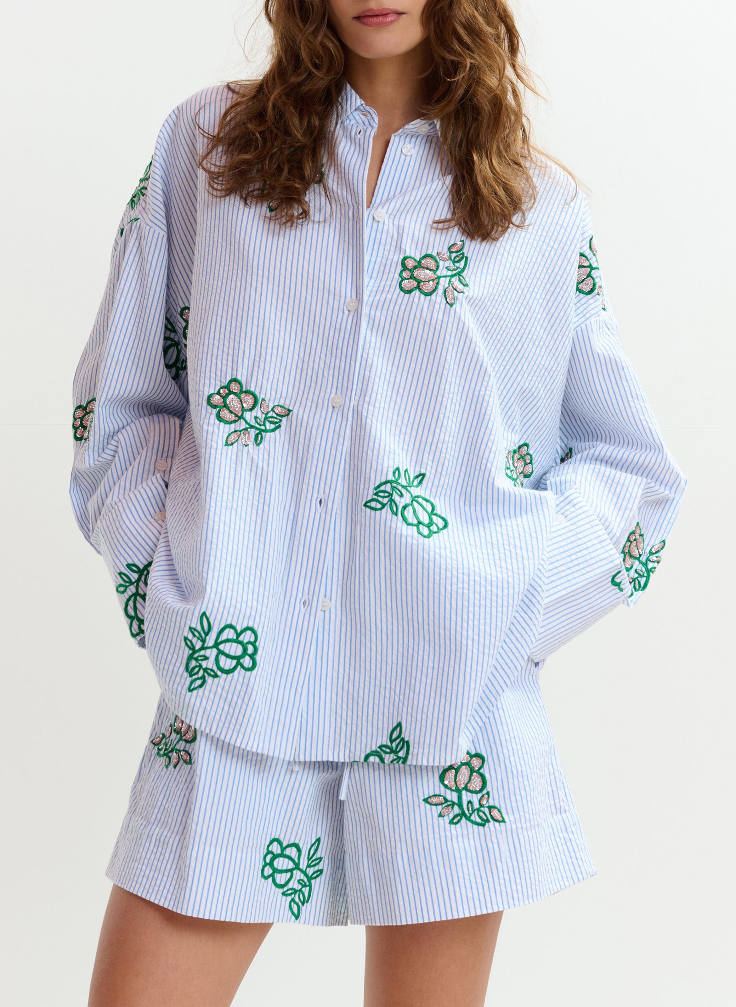 Oversized striped shirt with embroidery ESSENTIEL ANTWERP White