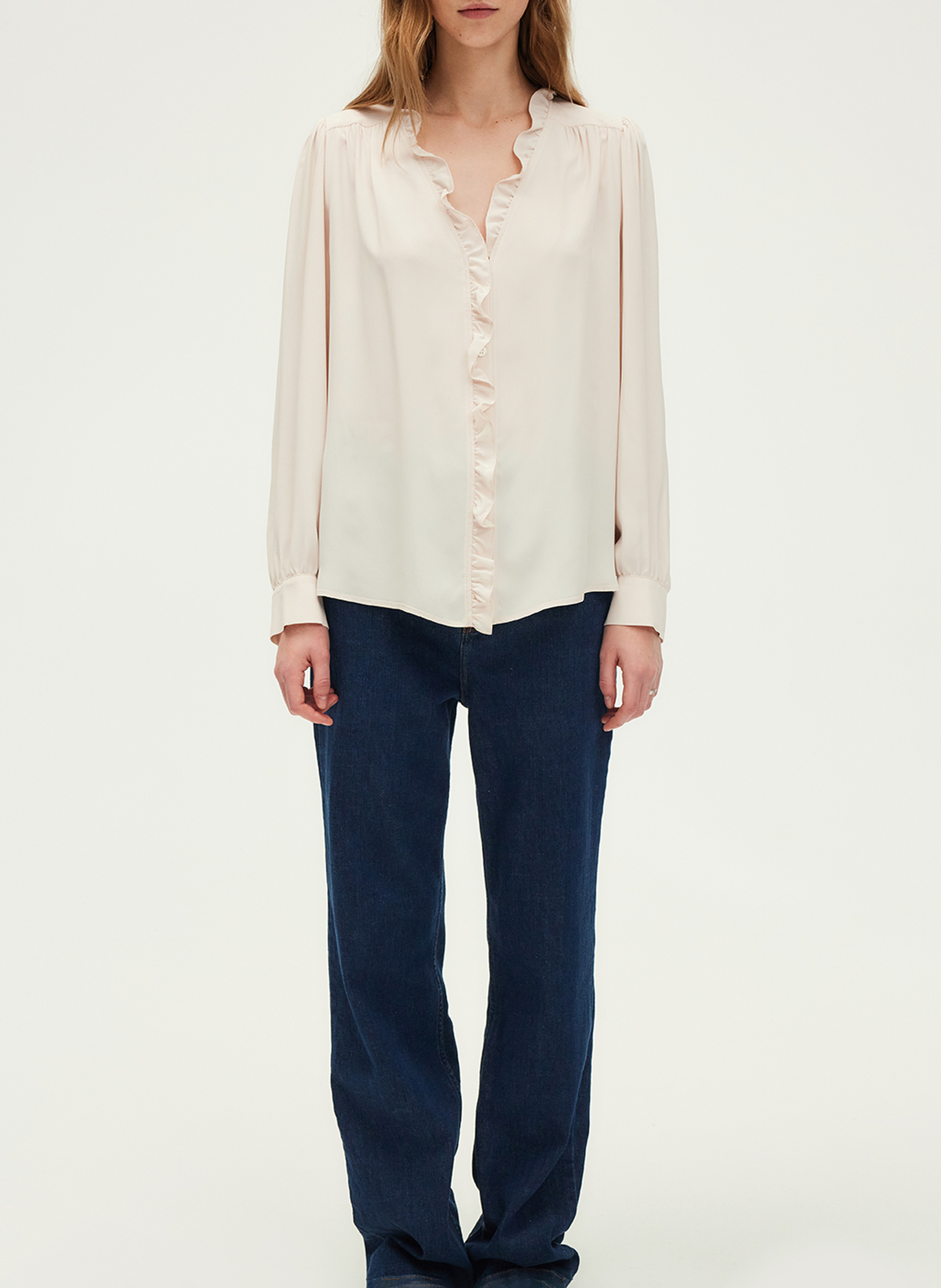 Ruffled long sleeve shirt PABLO Beige