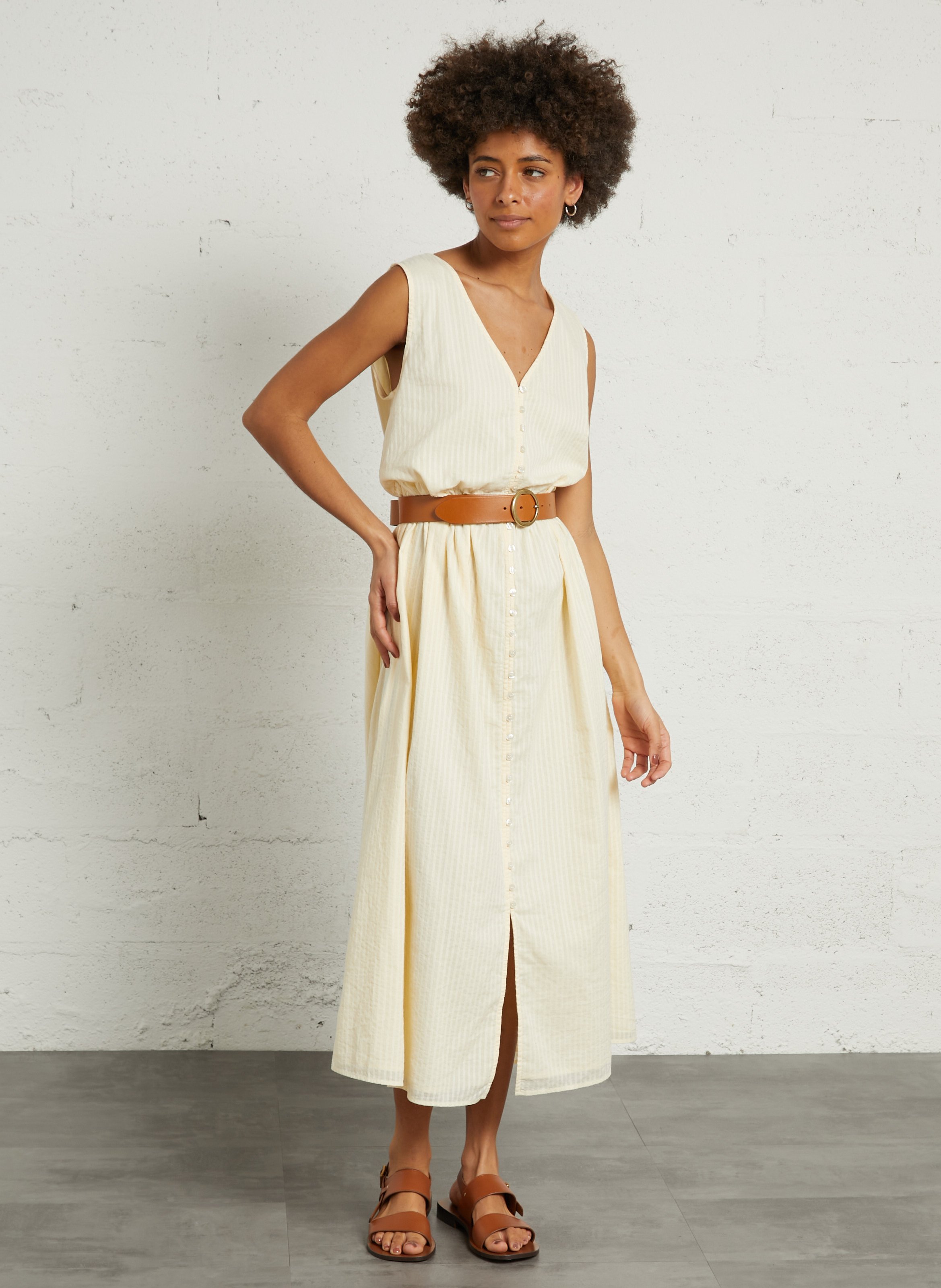 Ceinture à boucle en cuir lisse MAISON 123 Beige