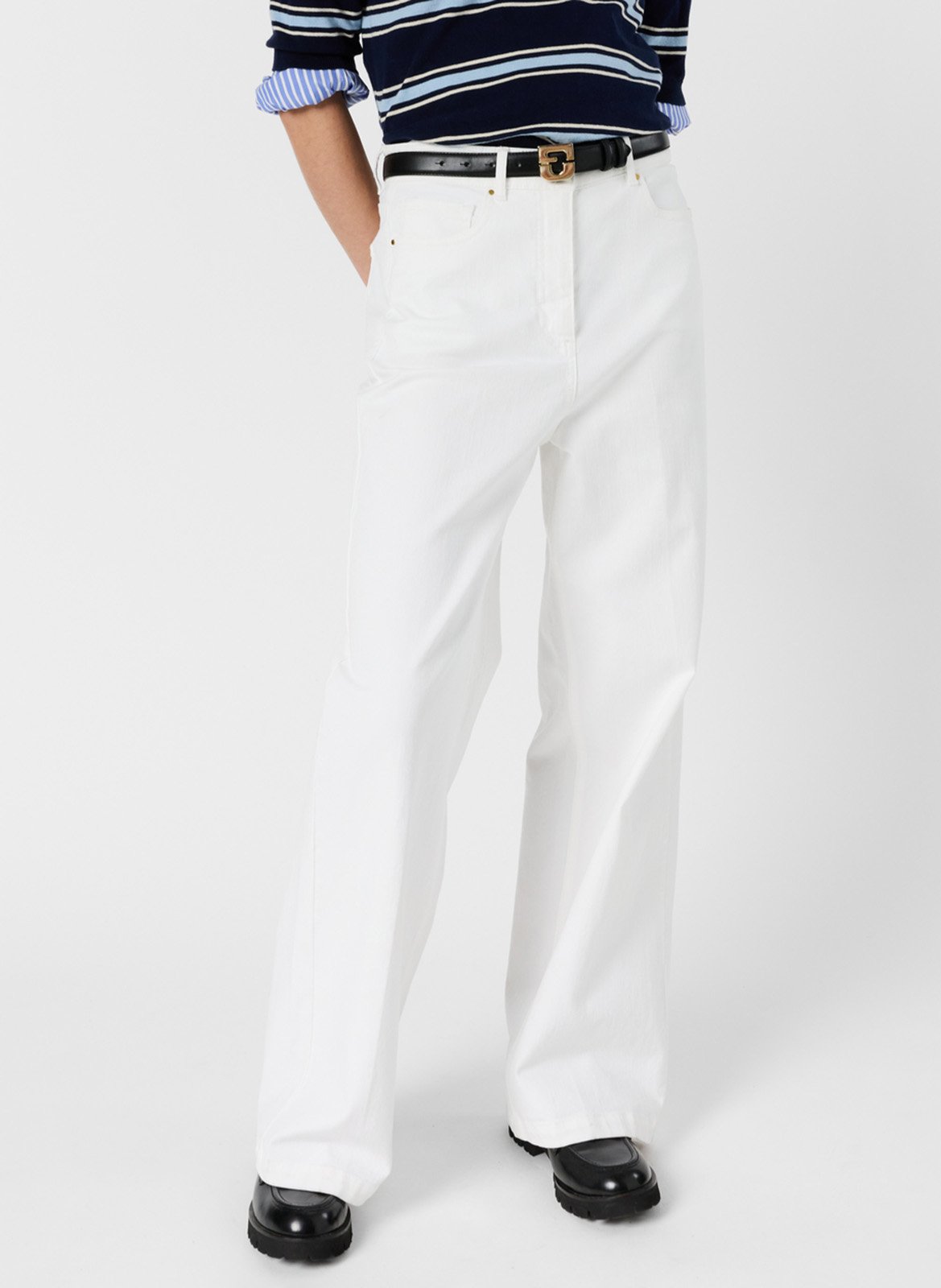 Jean taille haute large uni AELINA Blanc