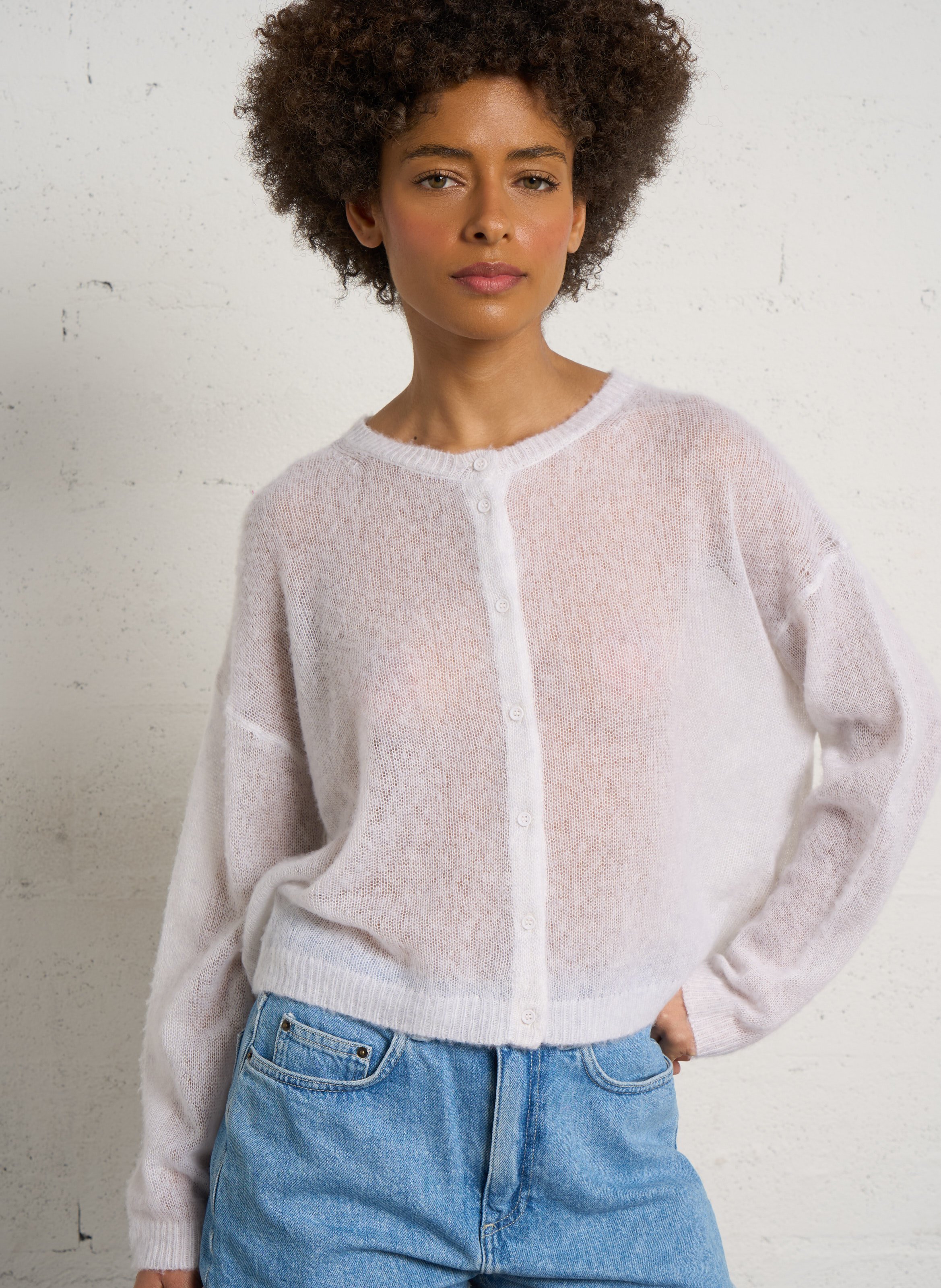 Gerade geschnittene Rundhals-Strickjacke AMERICAN VINTAGE