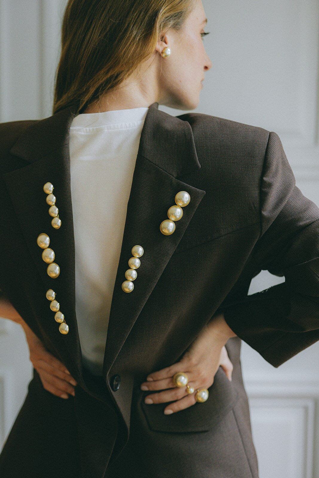 Earrings studs gold-plated with fine gold MONSIEUR SIMONE Silver