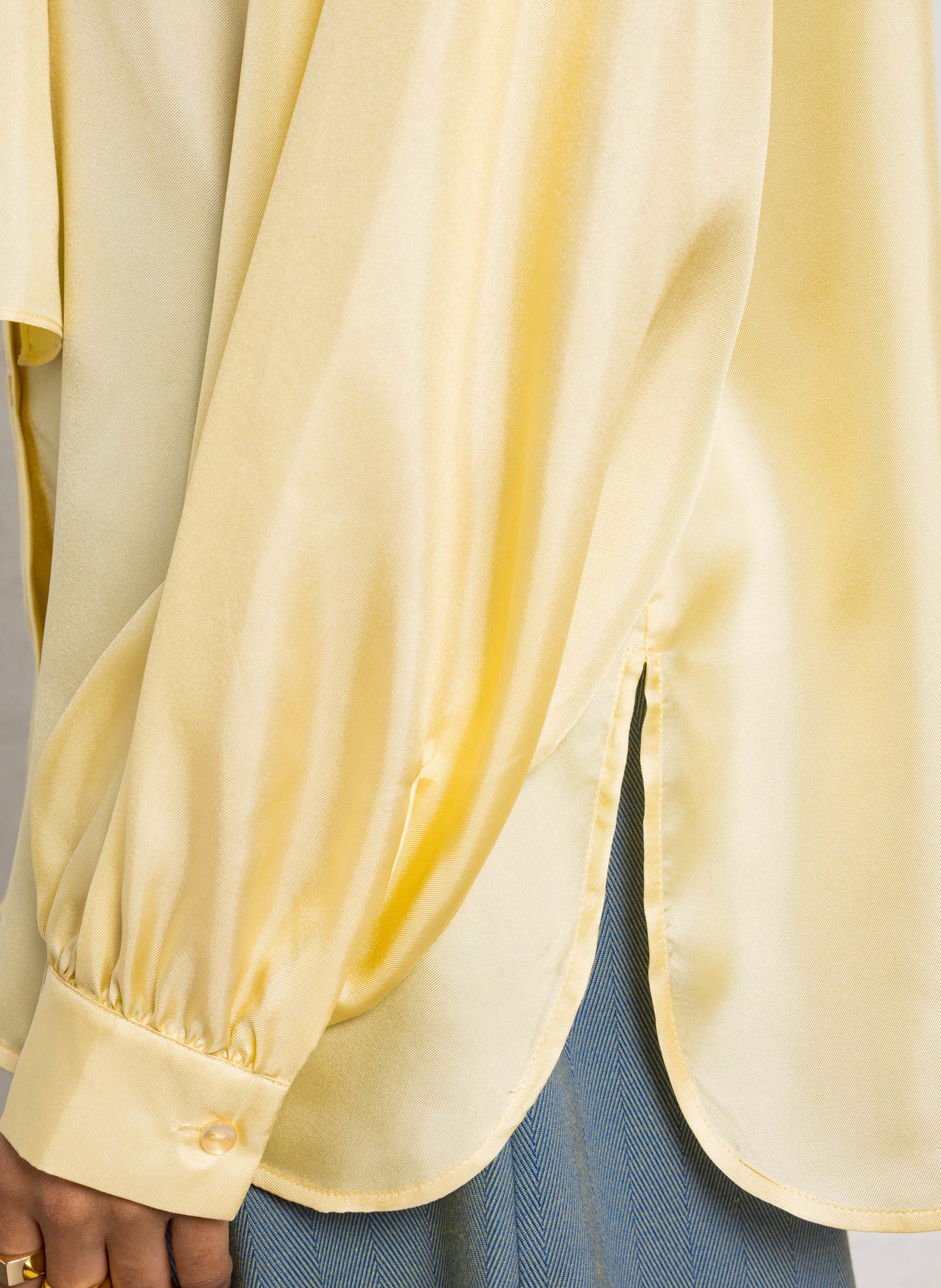Oversized silk belted shirt STELLA NOVA Yellow