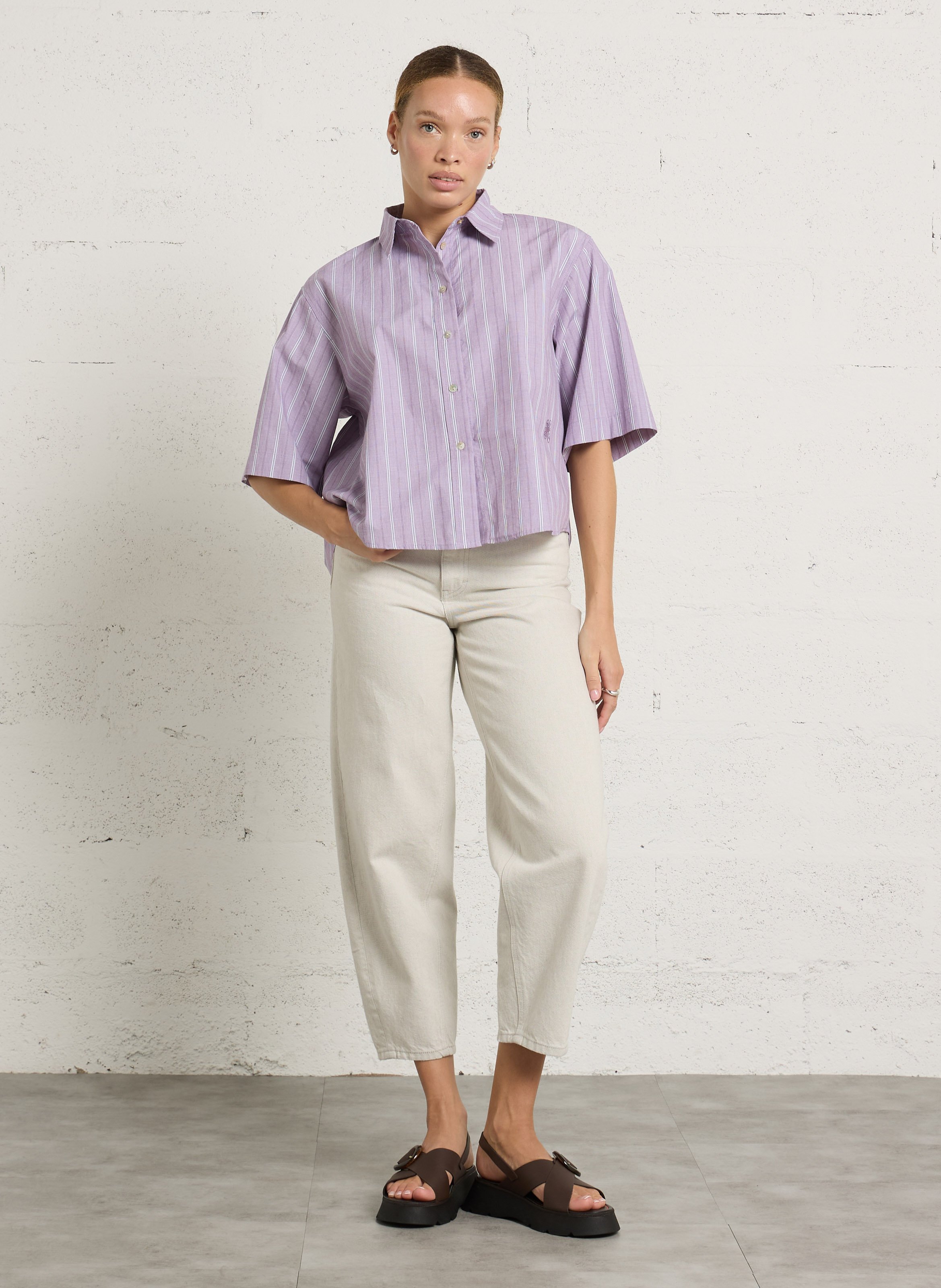 Chemise oversize col classique en coton rayé HOD PARIS Violet