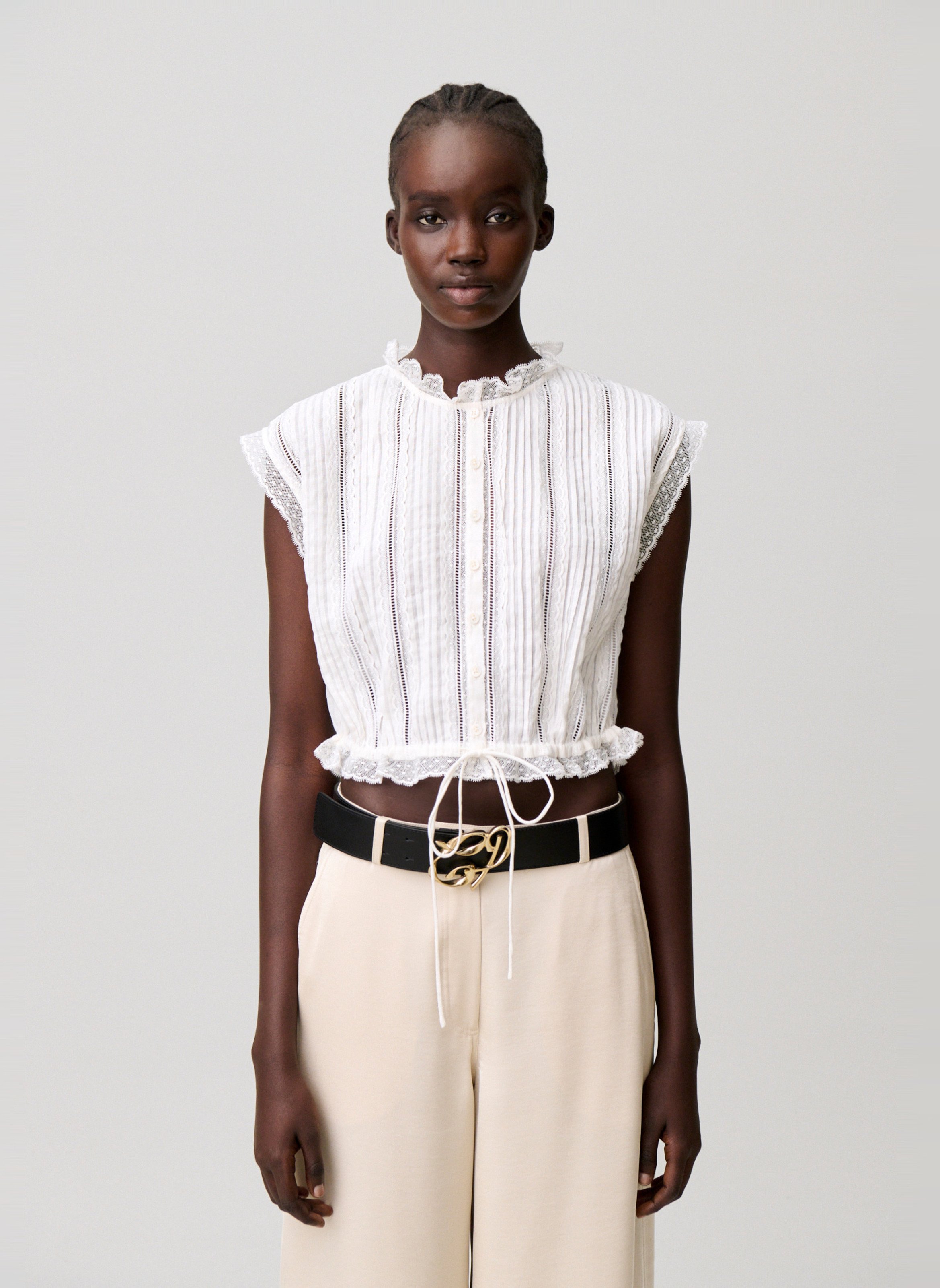 Korte top van kant met knopen CLAUDIE PIERLOT Beige