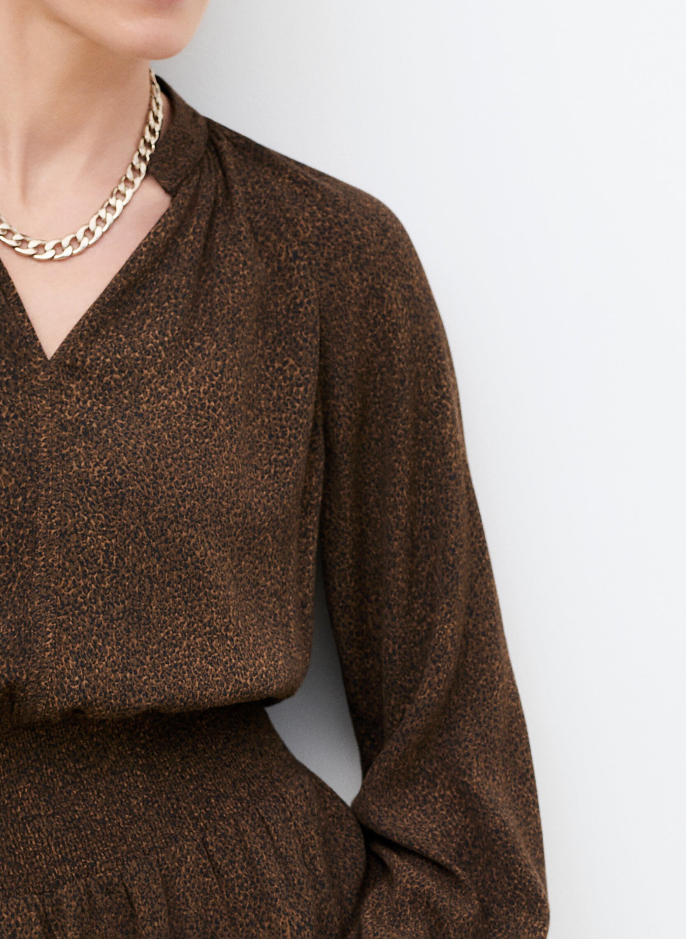 Robe courte col tunisien imprimée CAROLL Marron