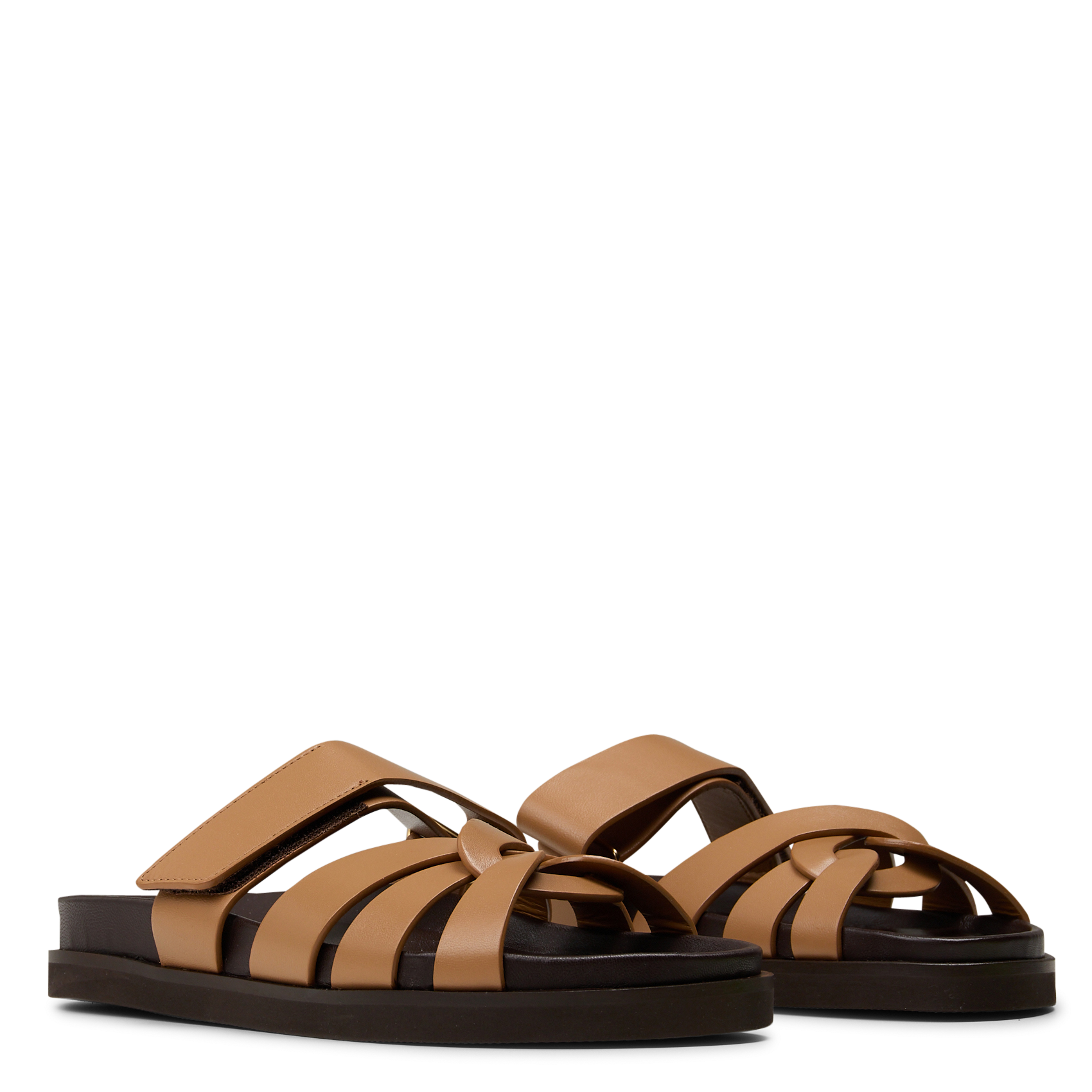 Avarca Berlin - Flache Ledersandalen mit Samt BOBBIES Braun