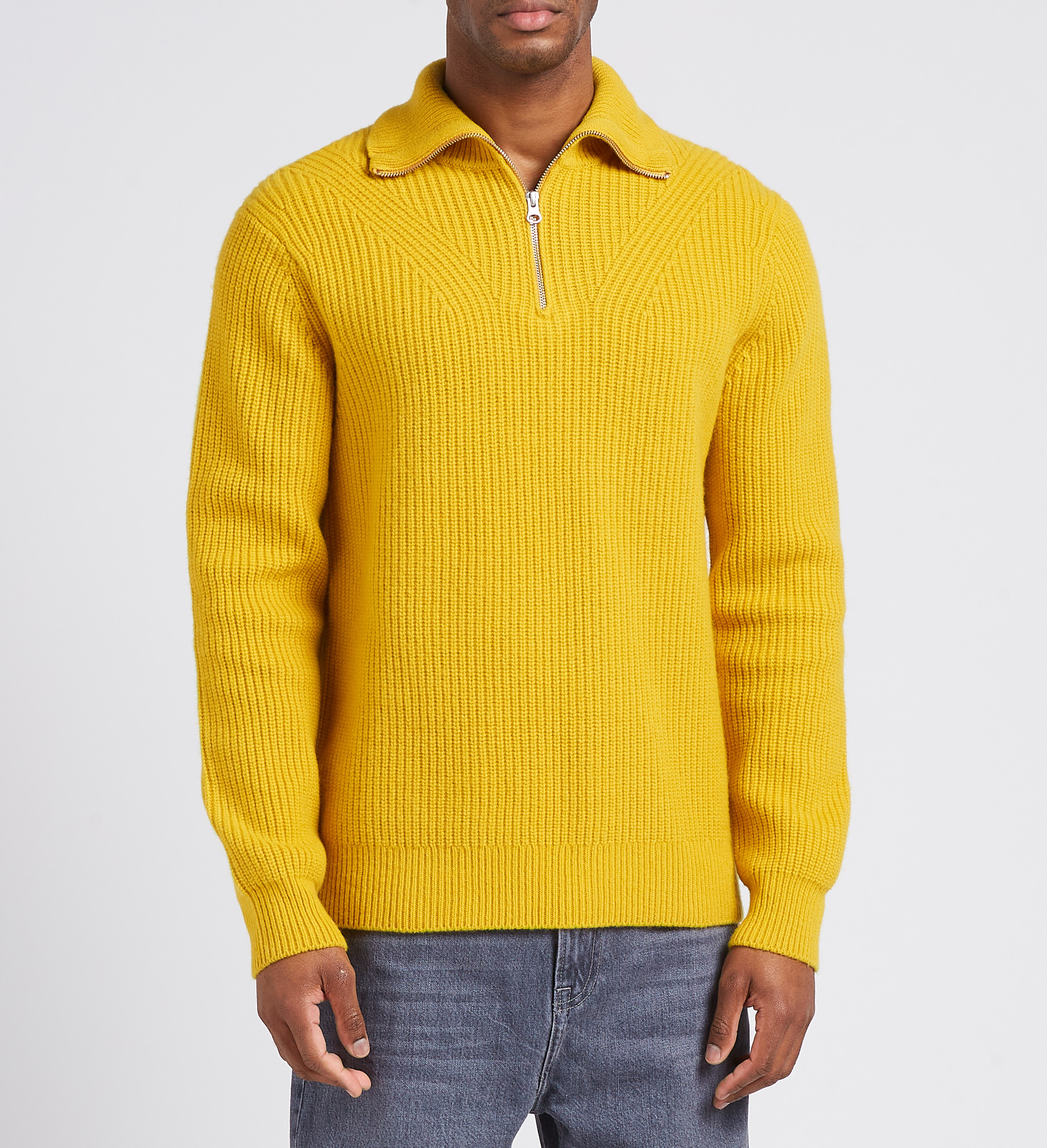 Zipped polo neck merino cardigan SAMSOE SAMSOE Yellow