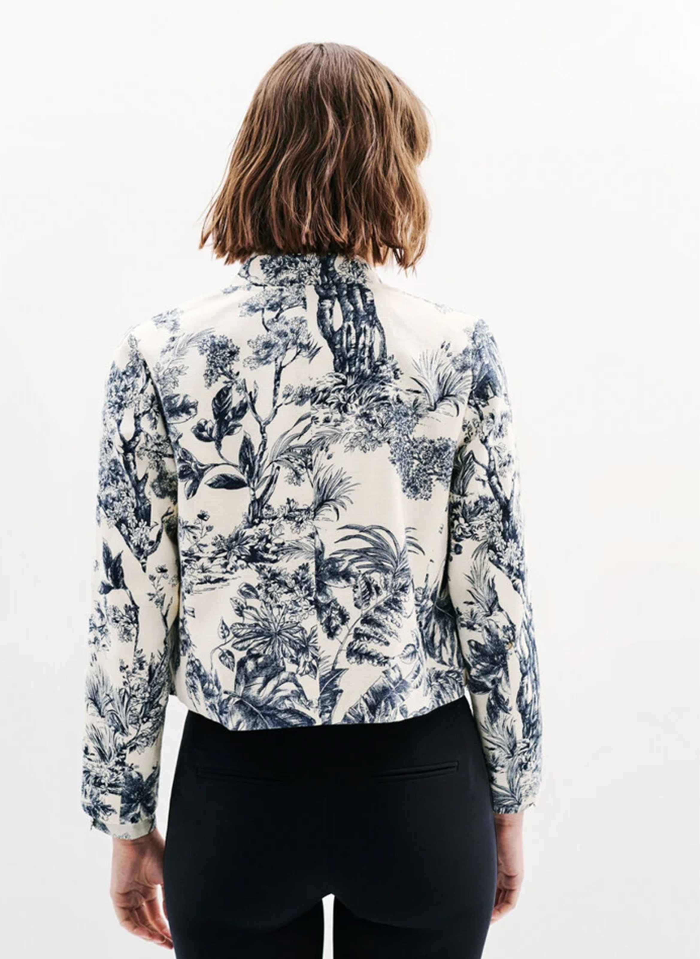 Mandarin collar jacket with botanical print CAROLL Blue