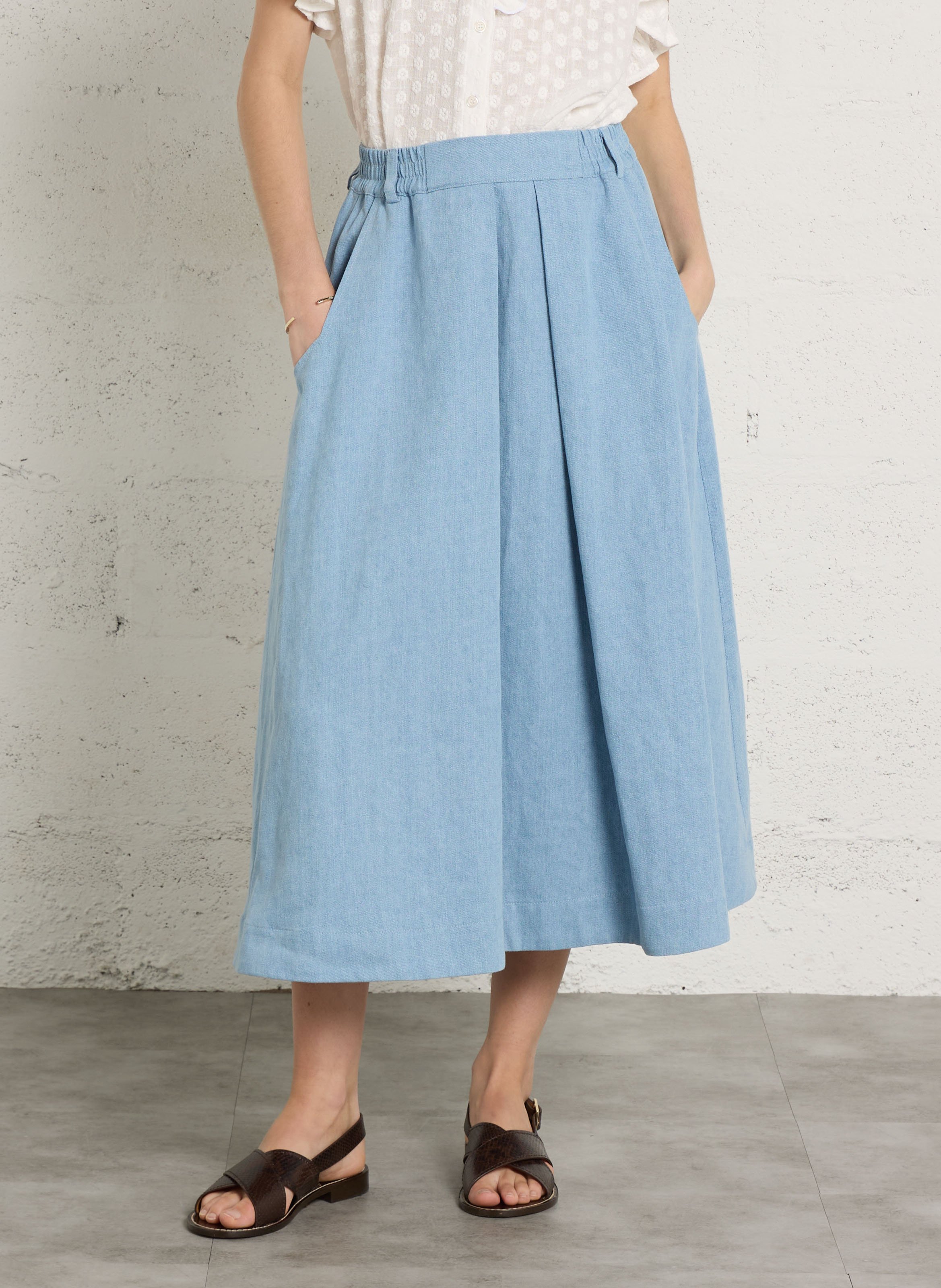 Jupe longue en coton et lin SUZIE WINKLE Bleu