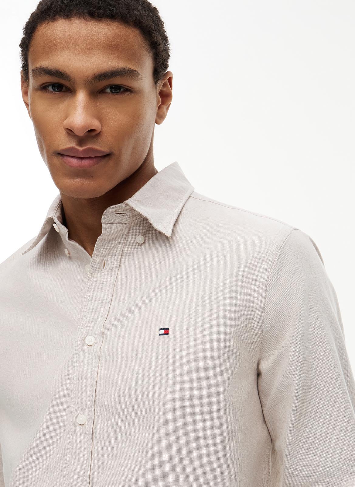 Organic cotton-blend shirt with button-down collar TOMMY HILFIGER Khaki