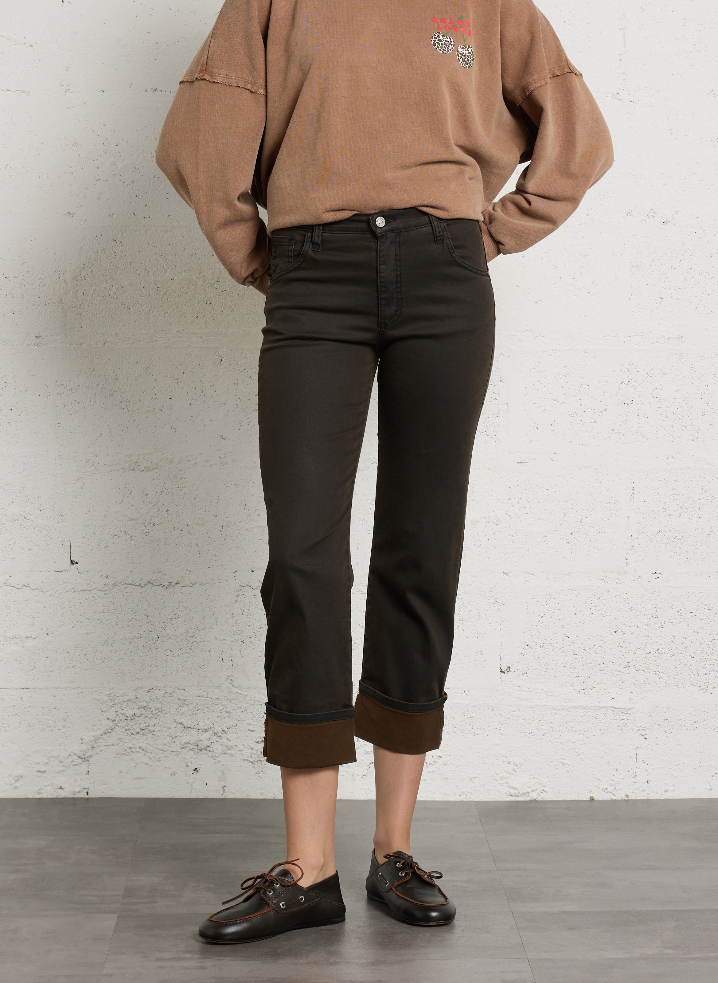 Gerade geschnittene Jeans mit Umschlag aus Baumwollmischung PLEASE Blau